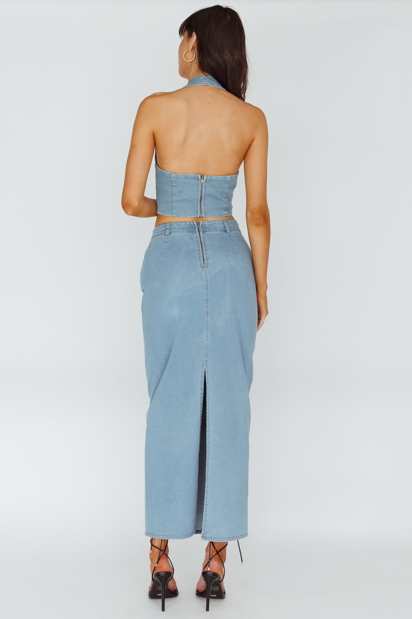 Zurich Pocket Maxi Skirt Denim Blue by Selfie Leslie Australia