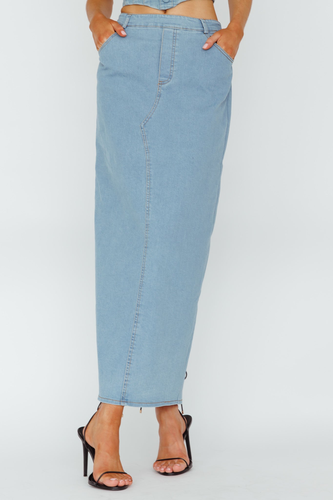 Zurich Pocket Maxi Skirt Denim Blue by Selfie Leslie Australia