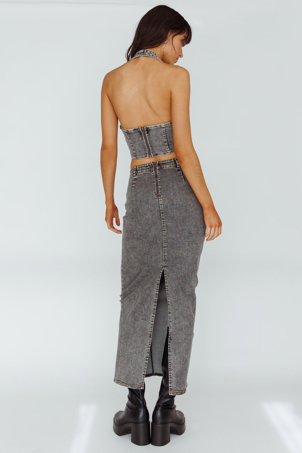 Zurich Pocket Maxi Skirt Denim Grey by Selfie Leslie Australia