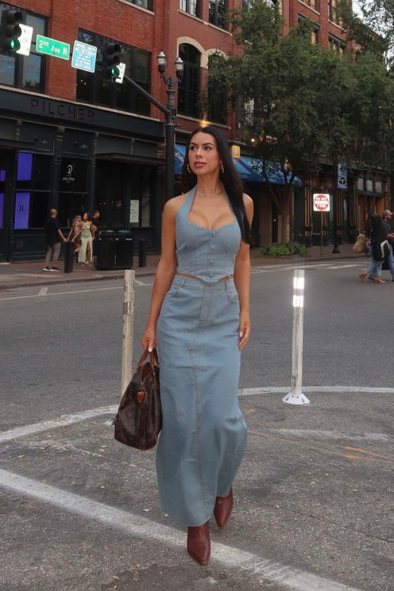 Zurich Halter Crop Top Denim Blue by Selfie Leslie Australia