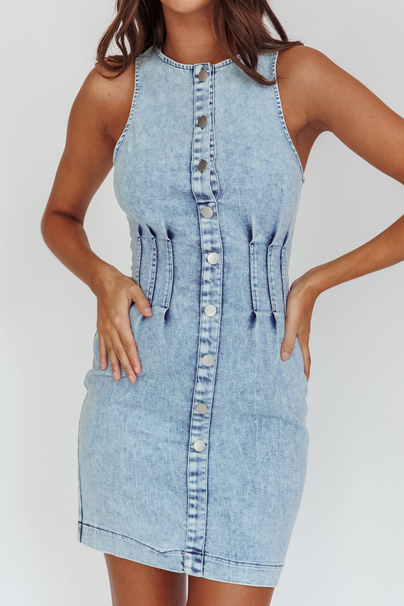 Zurich Sleeveless Mini Dress Light Denim Blue by Selfie Leslie Australia