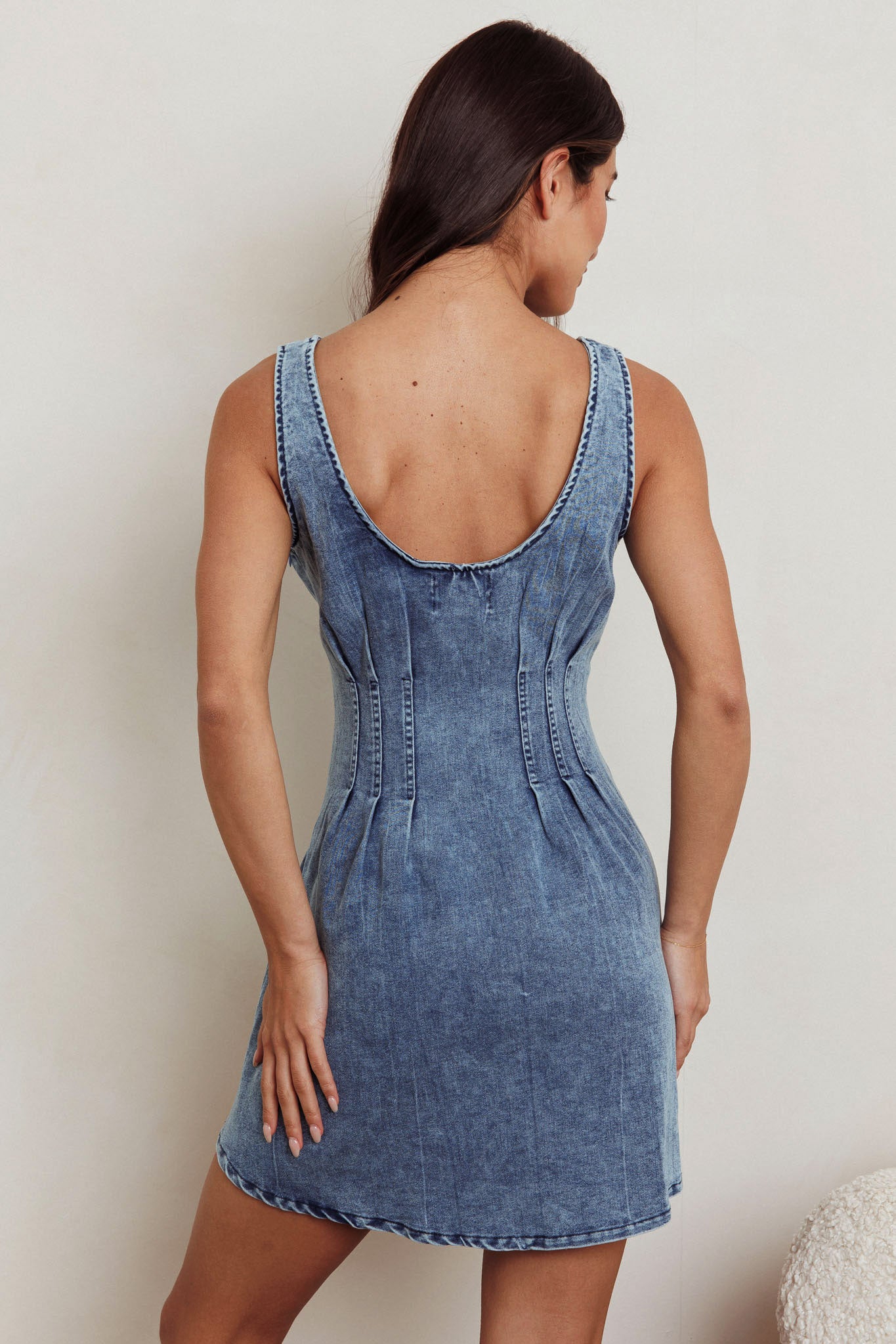 Zurich Sleeveless Denim Mini Dress Washed Blue by Selfie Leslie Australia