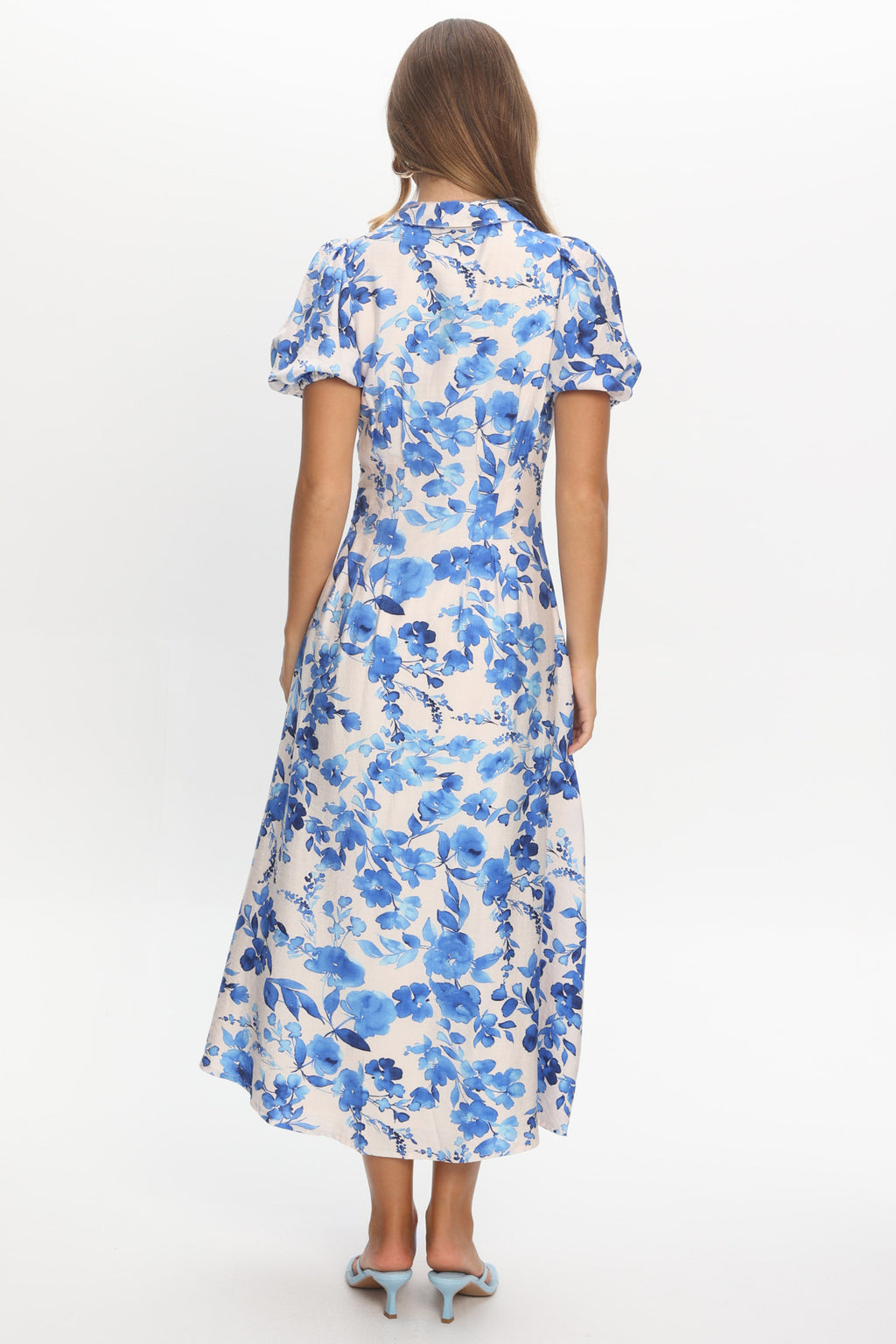 Kyrah Puff Sleeve Midi Dress Floral White by Selfie Leslie Australia
