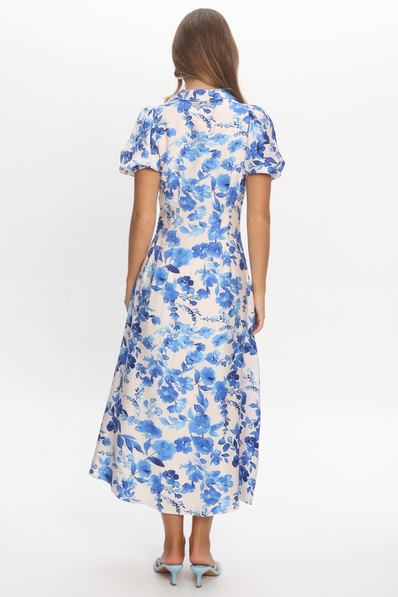 Kyrah Puff Sleeve Midi Dress Floral White by Selfie Leslie Australia
