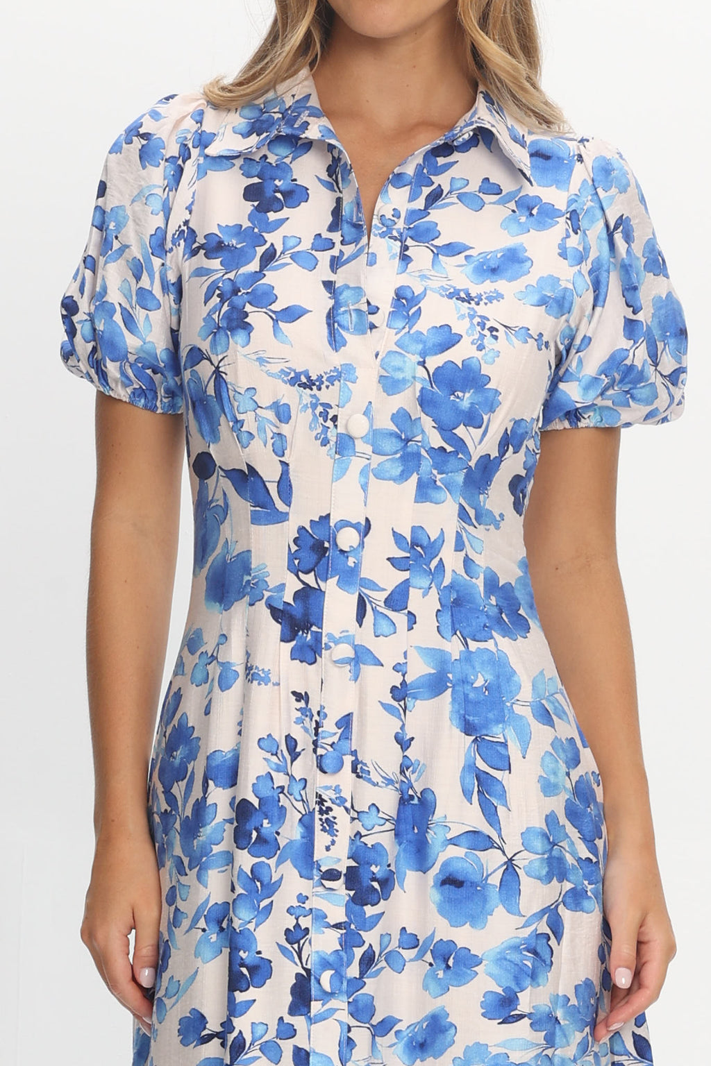 Kyrah Puff Sleeve Midi Dress Floral White by Selfie Leslie Australia