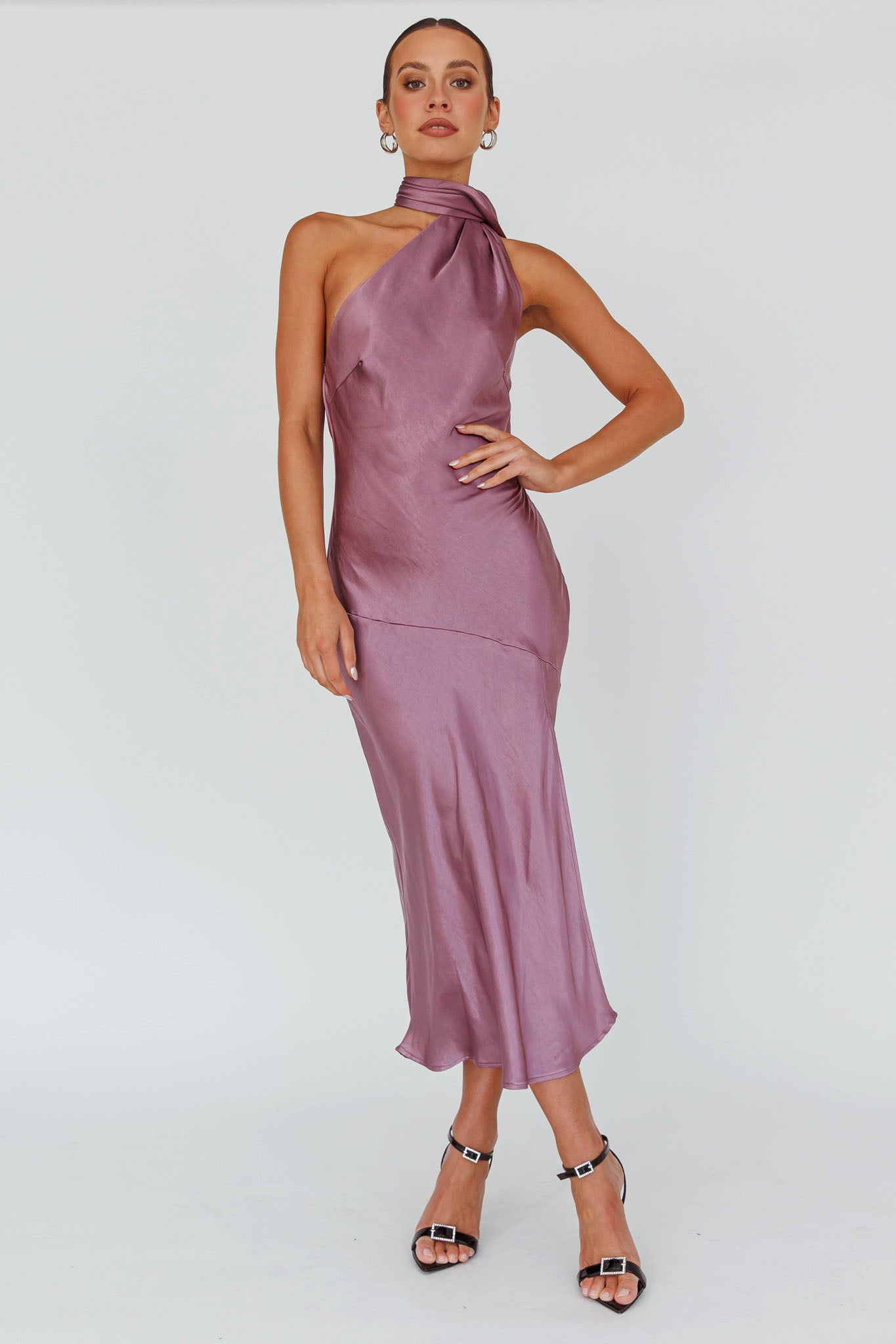 Italian Summer Tie Neck Midi Dress Grape by Selfie Leslie Australia