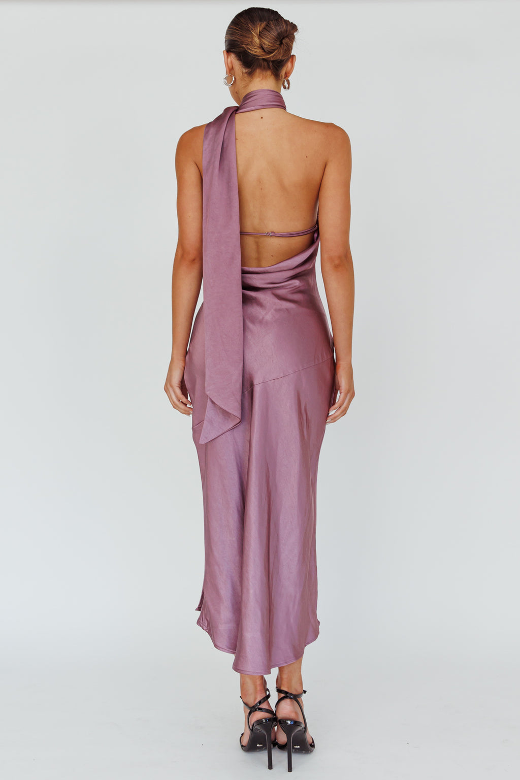 Italian Summer Tie Neck Midi Dress Grape by Selfie Leslie Australia
