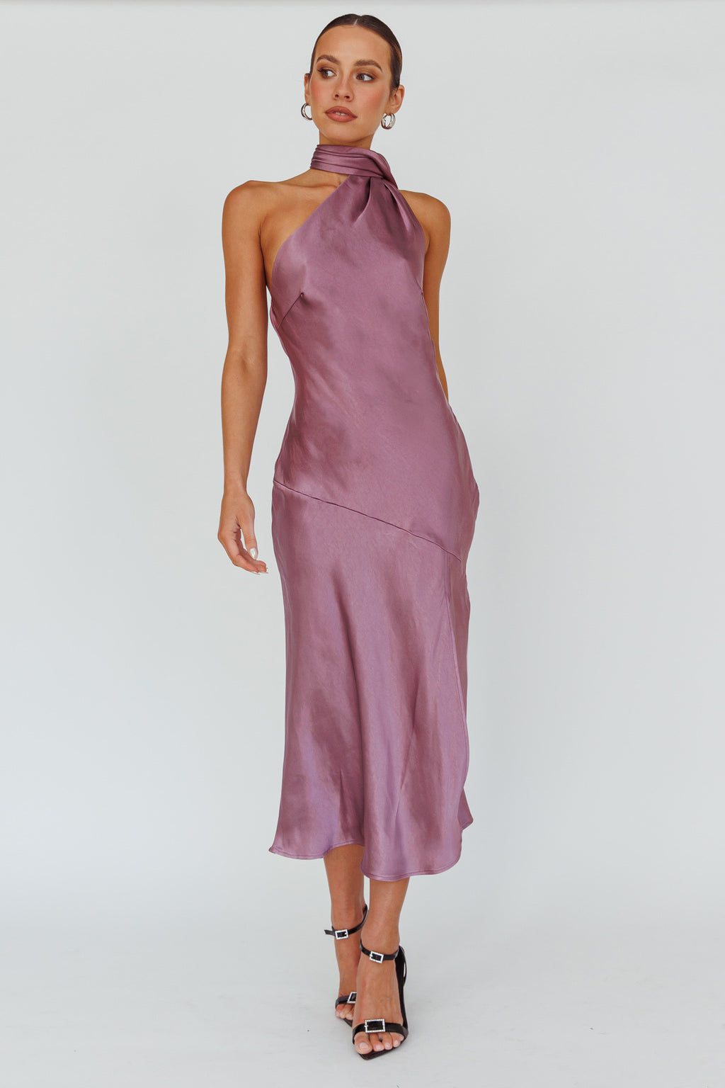 Italian Summer Tie Neck Midi Dress Grape by Selfie Leslie Australia