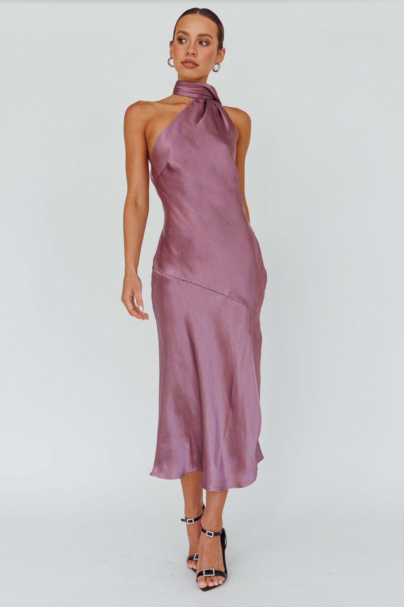 Italian Summer Tie Neck Midi Dress Grape by Selfie Leslie Australia