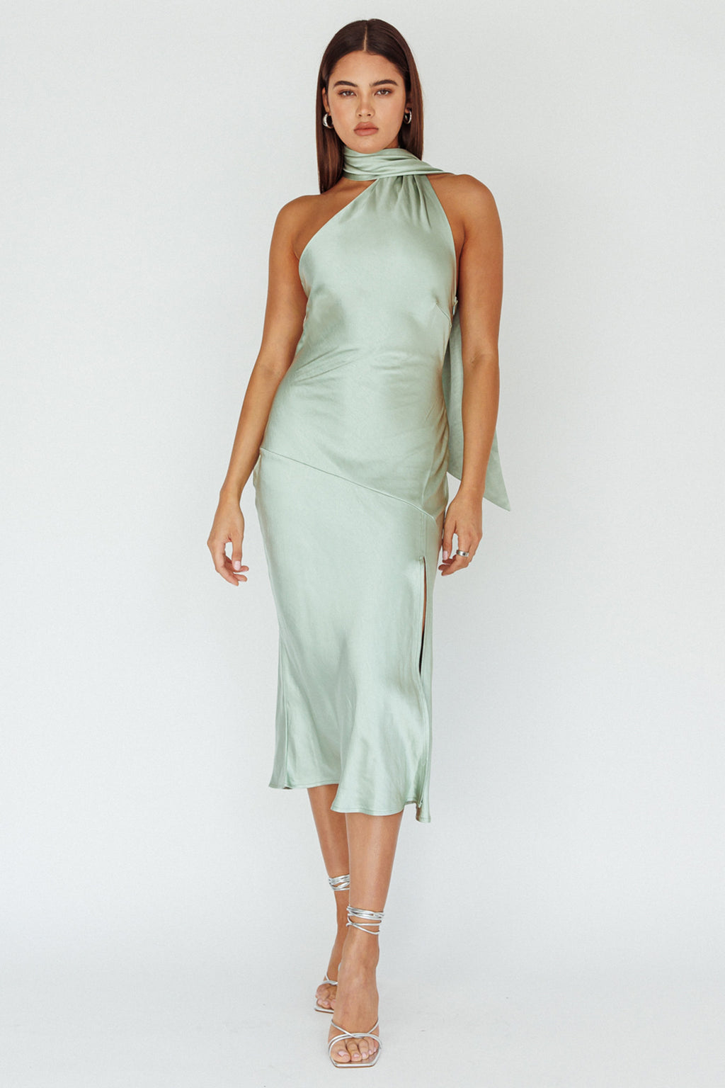 Italian Summer Tie Neck Midi Dress Sage by Selfie Leslie Australia