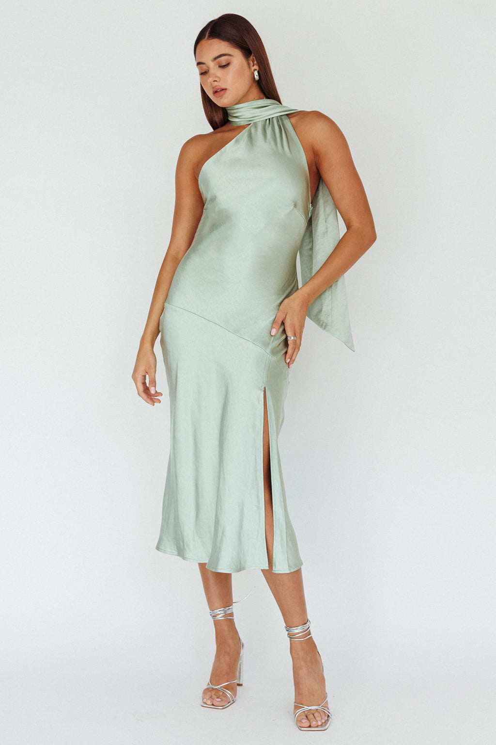 Italian Summer Tie Neck Midi Dress Sage by Selfie Leslie Australia