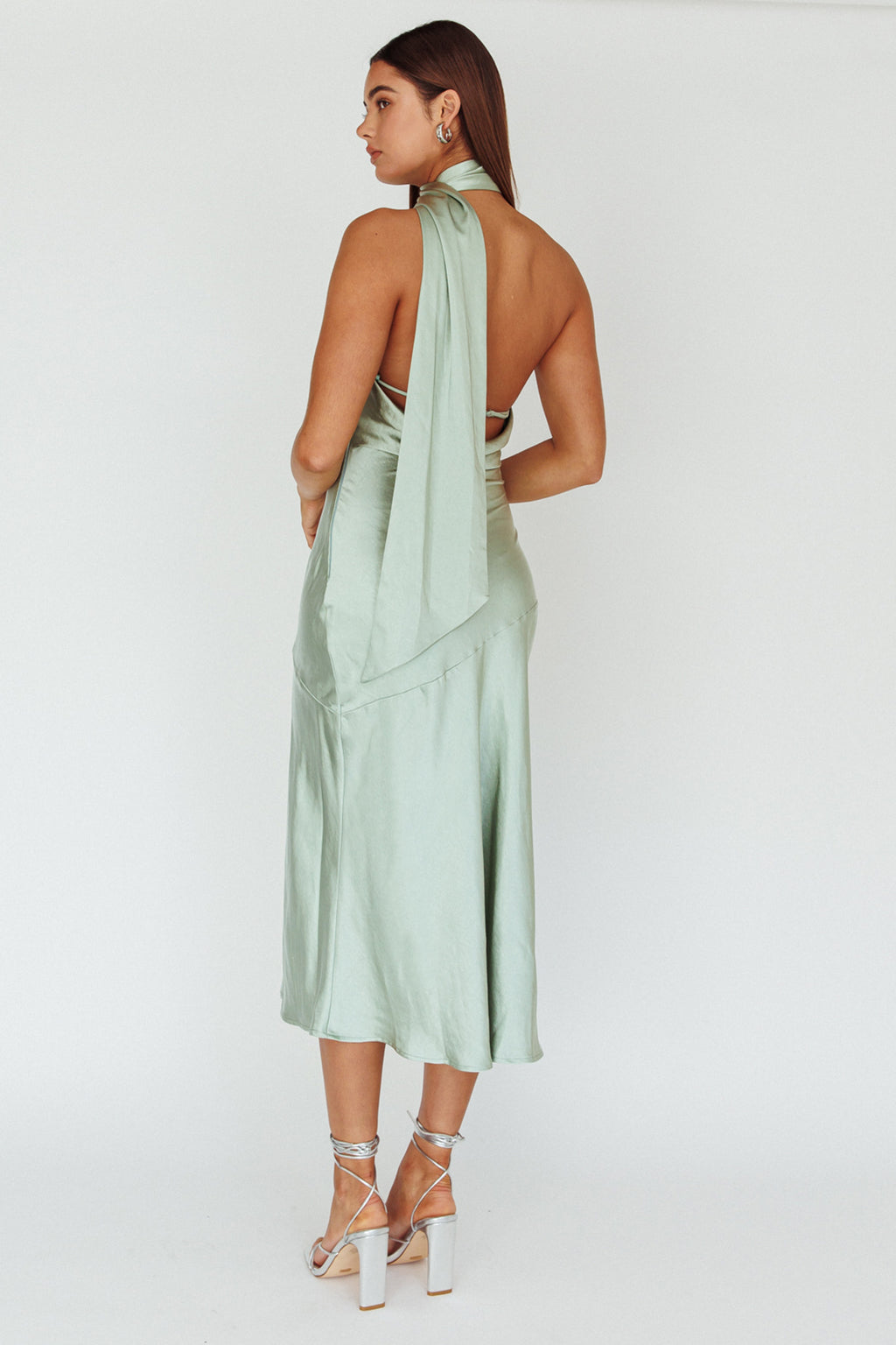 Italian Summer Tie Neck Midi Dress Sage by Selfie Leslie Australia