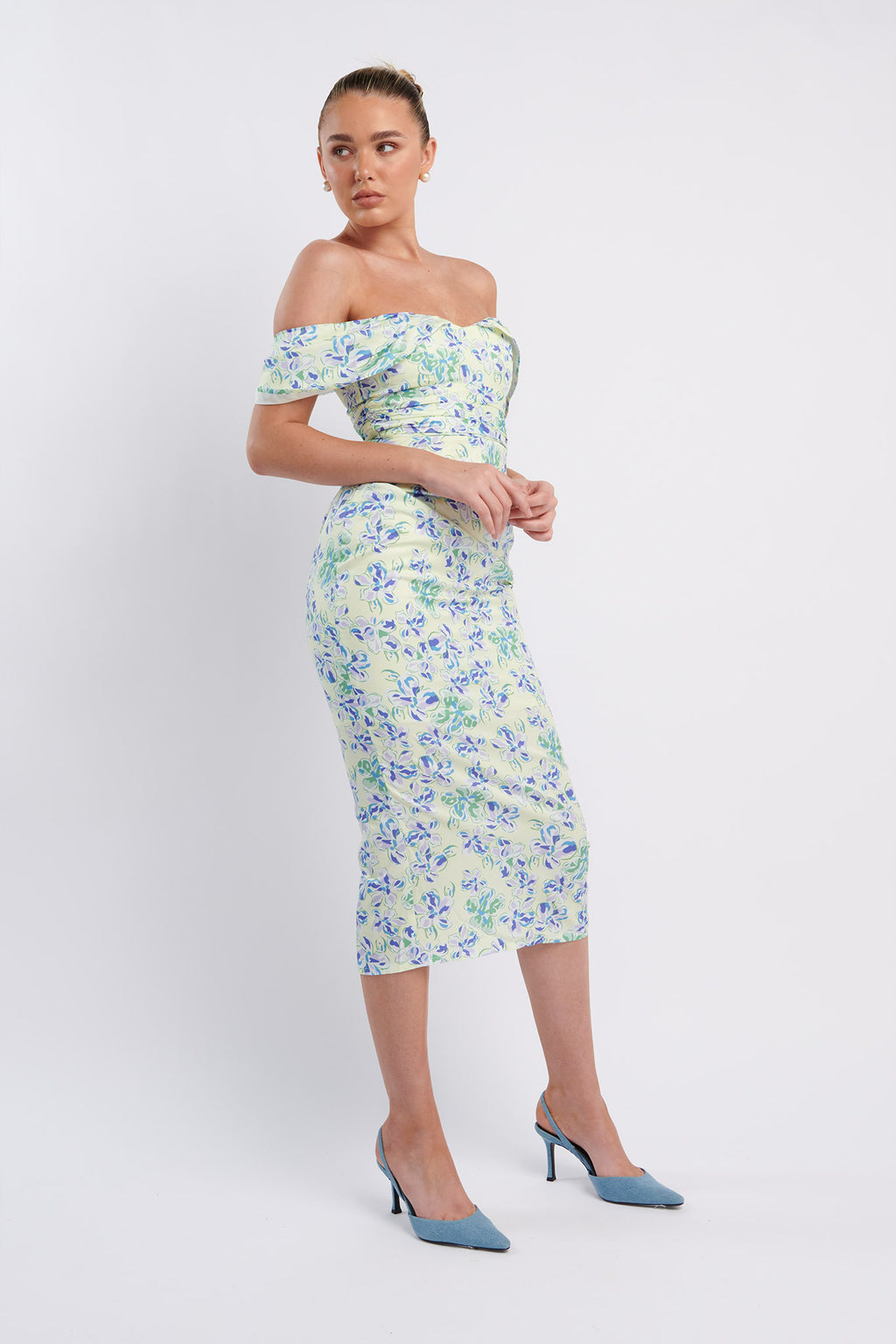 Lillianne Off-Shoulder Midi Dress Floral Blue by Selfie Leslie Australia