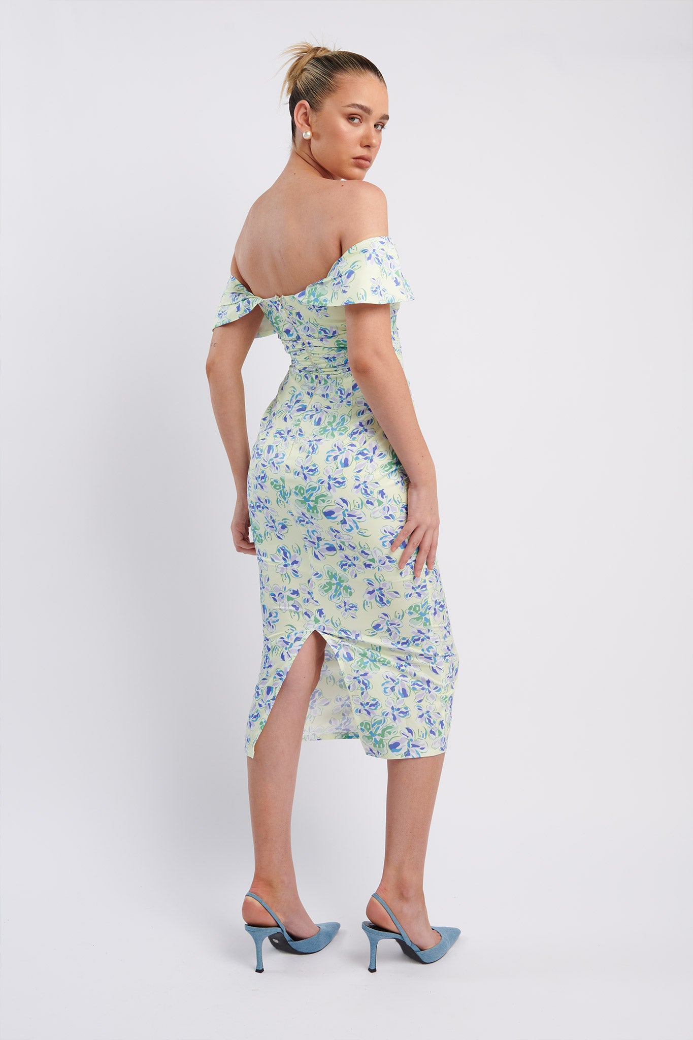 Lillianne Off-Shoulder Midi Dress Floral Blue by Selfie Leslie Australia