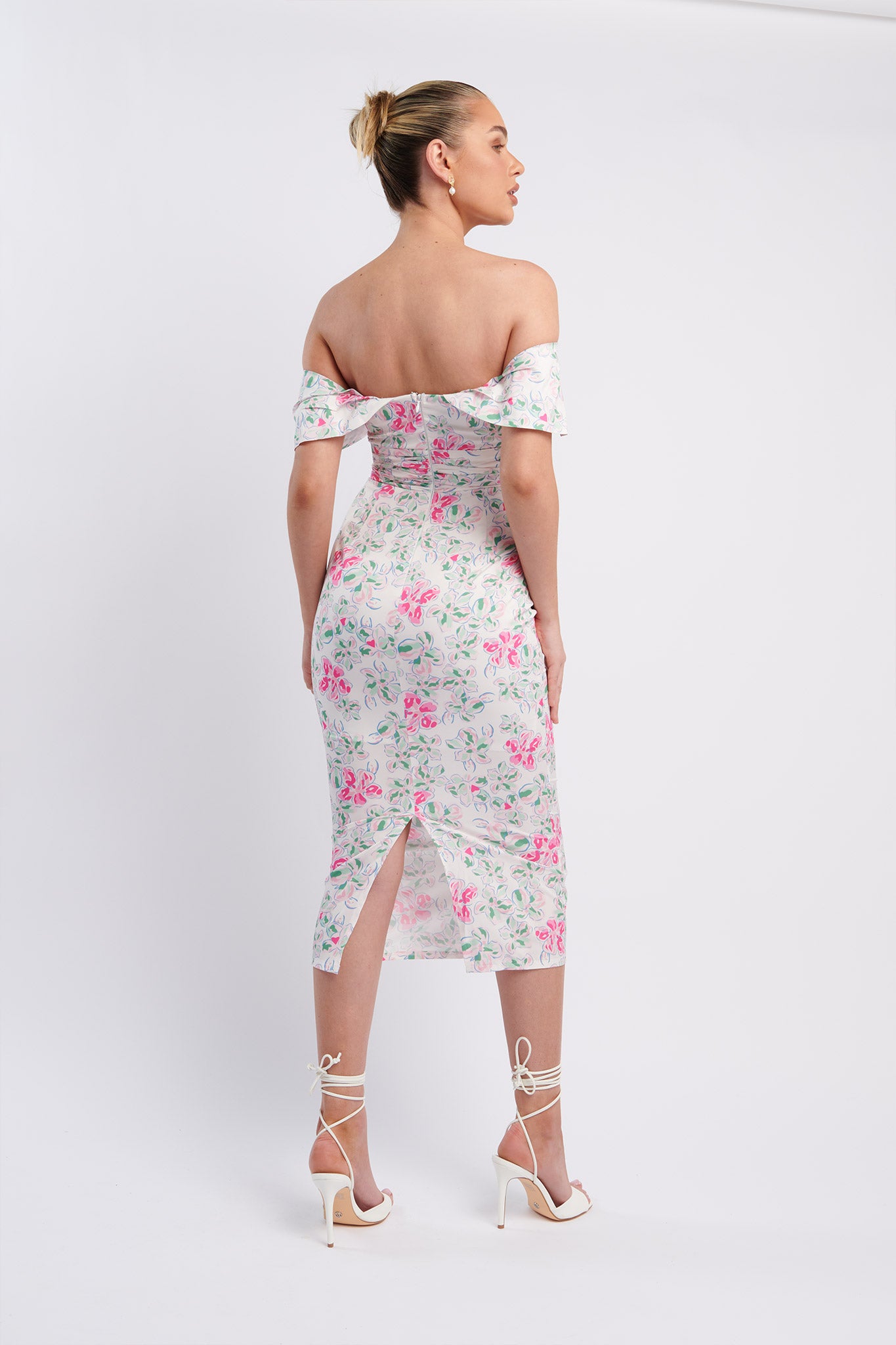 Lillianne Off-Shoulder Midi Dress Floral Pink by Selfie Leslie Australia