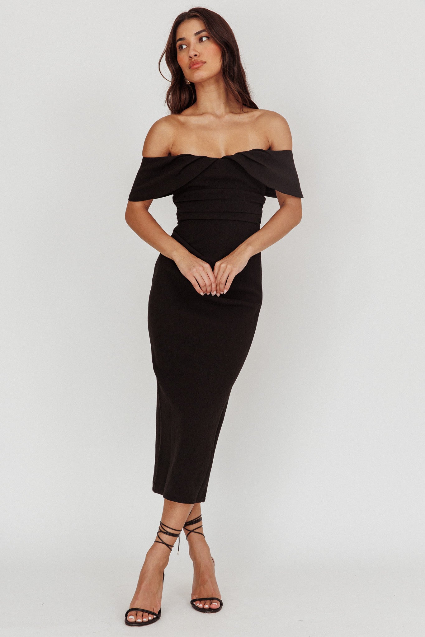 Lillianne Off-Shoulder Midi Dress Black by Selfie Leslie Australia