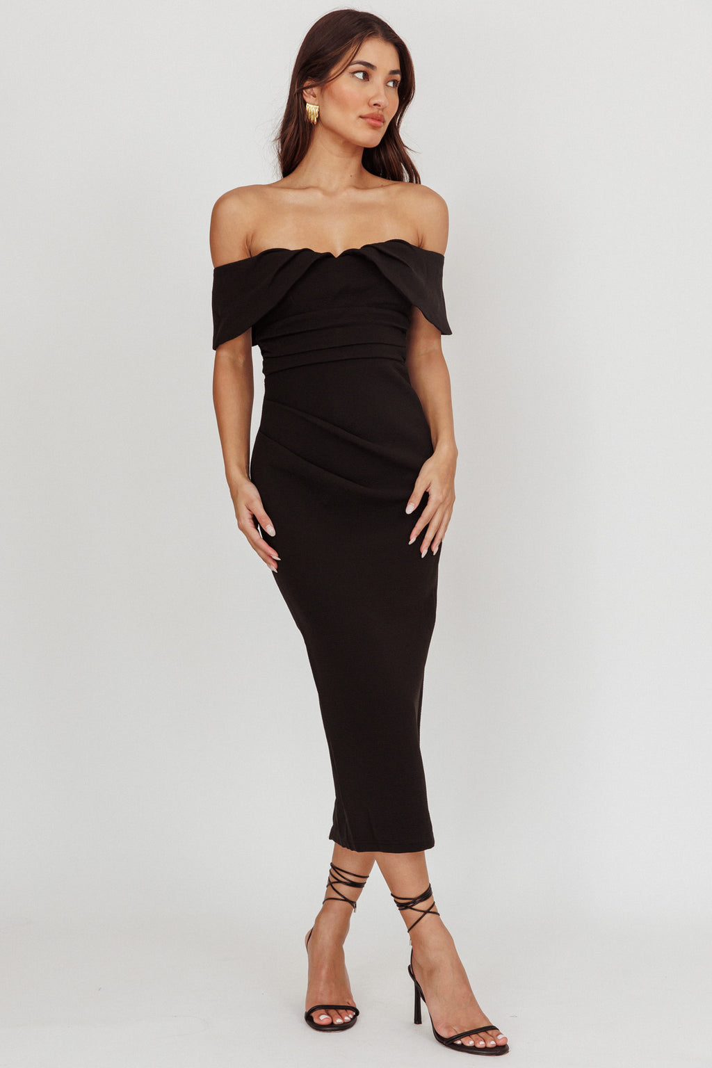 Lillianne Off-Shoulder Midi Dress Black by Selfie Leslie Australia