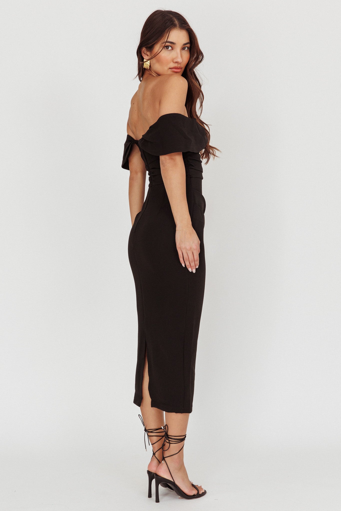 Shop the Lillianne Off-Shoulder Midi Dress Black - Main Image