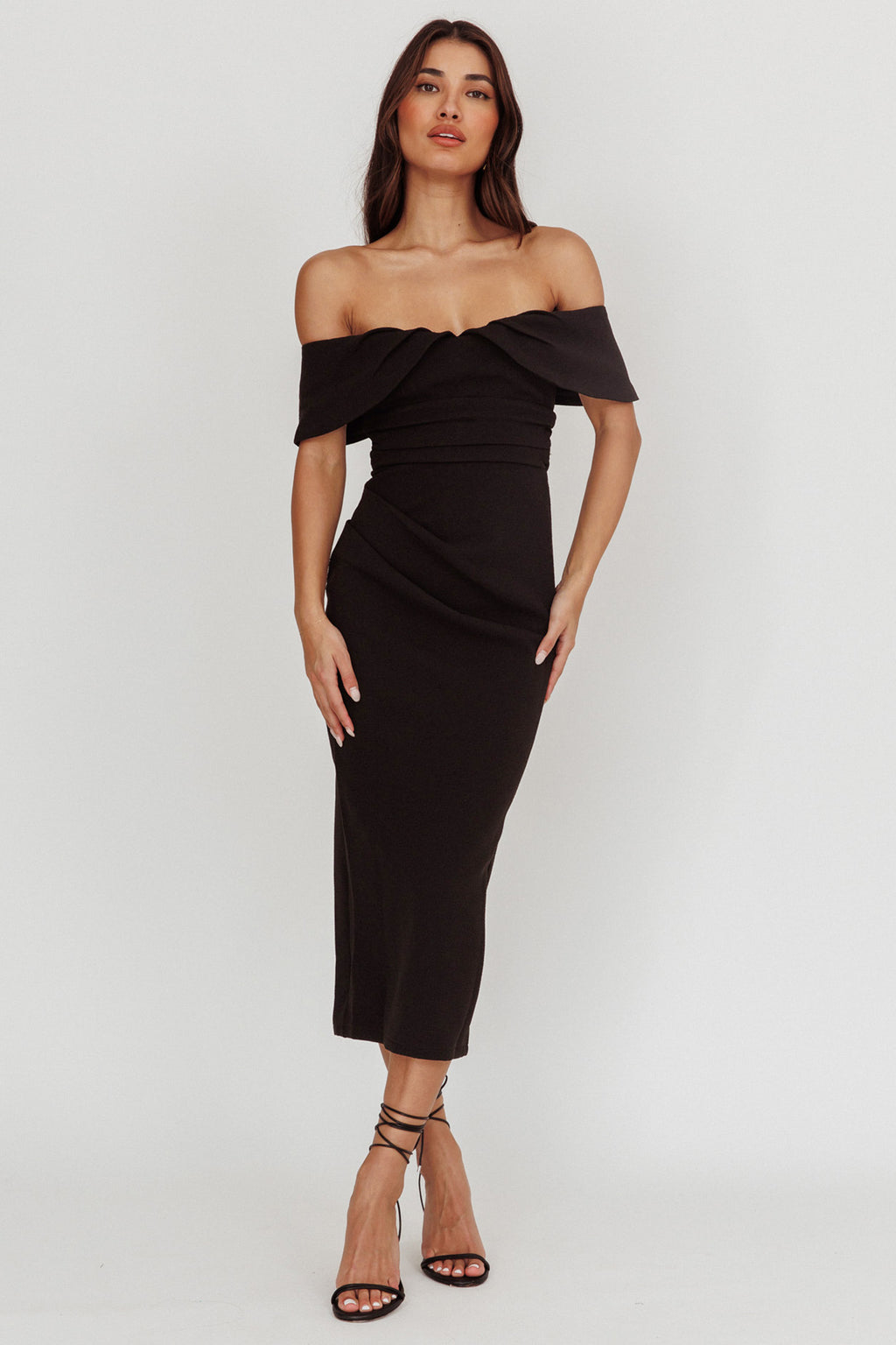 Lillianne Off-Shoulder Midi Dress Black by Selfie Leslie Australia