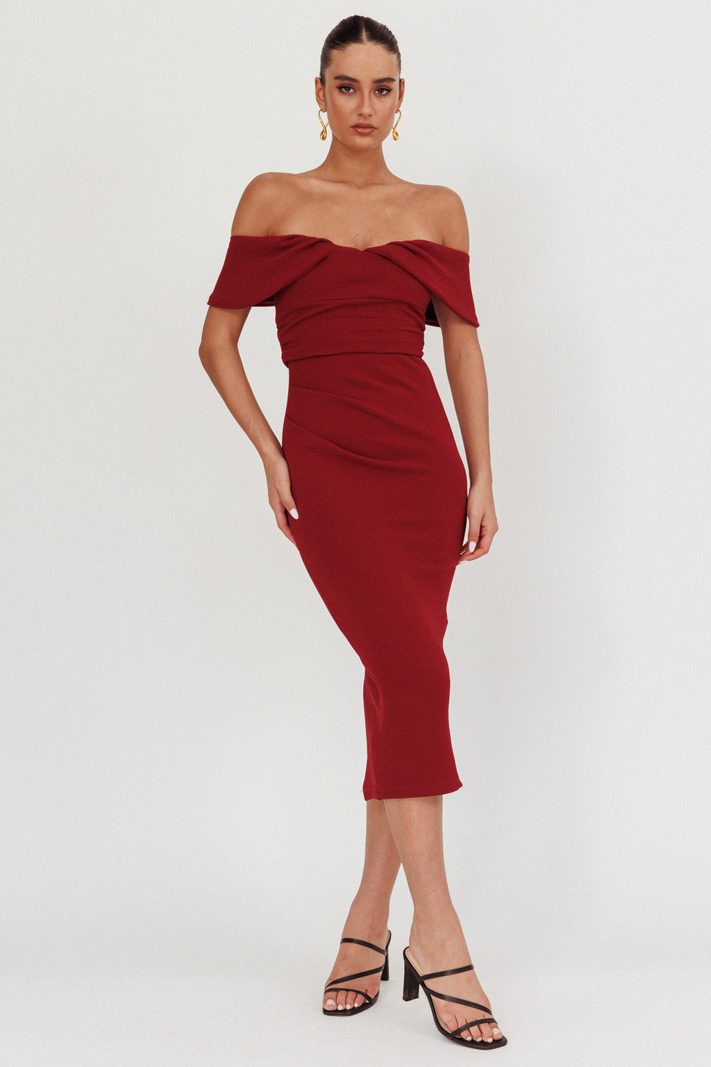 Lillianne Off-Shoulder Midi Dress Wine by Selfie Leslie Australia