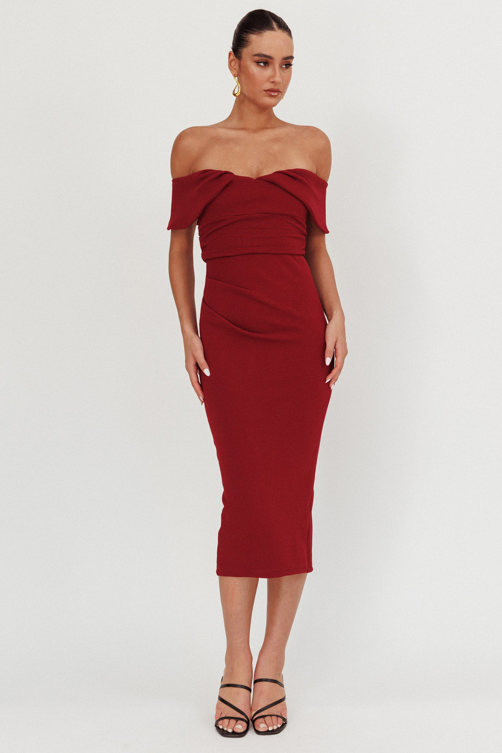 Lillianne Off-Shoulder Midi Dress Wine by Selfie Leslie Australia