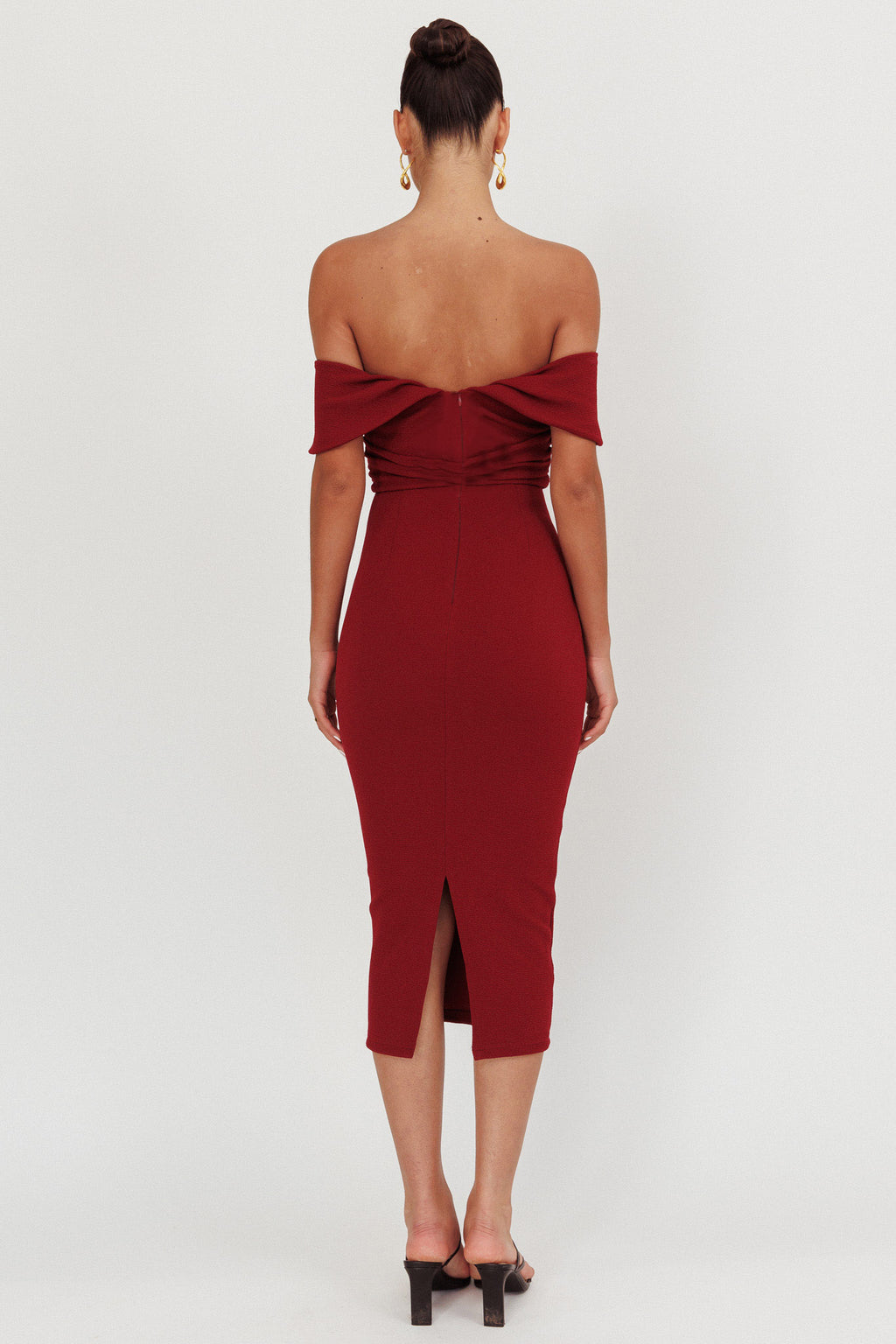 Lillianne Off-Shoulder Midi Dress Wine by Selfie Leslie Australia