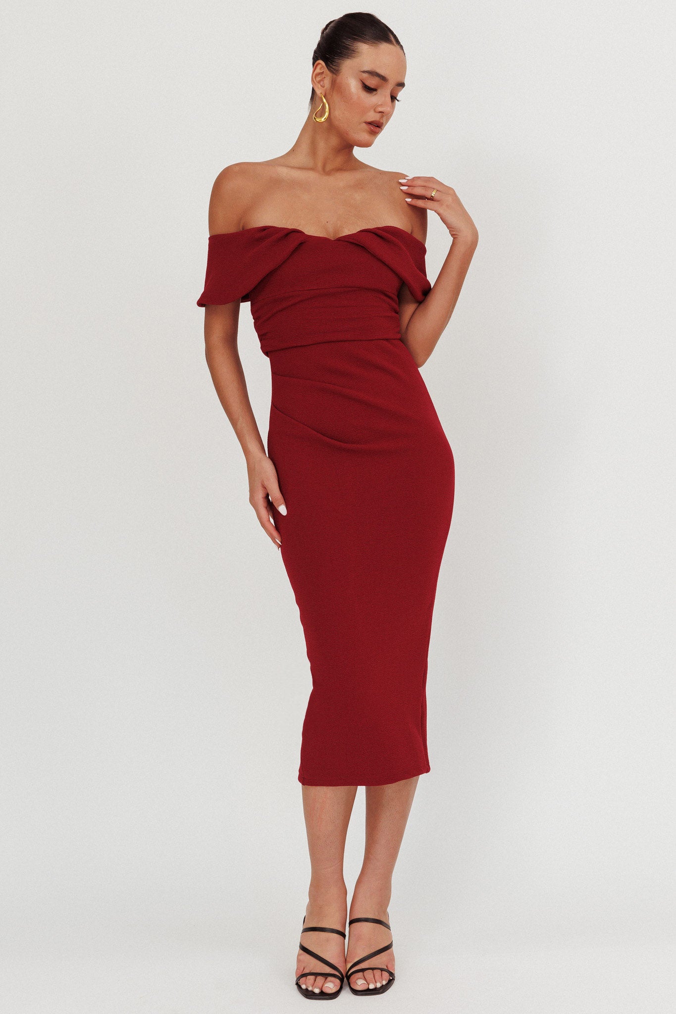 Lillianne Off-Shoulder Midi Dress Wine by Selfie Leslie Australia