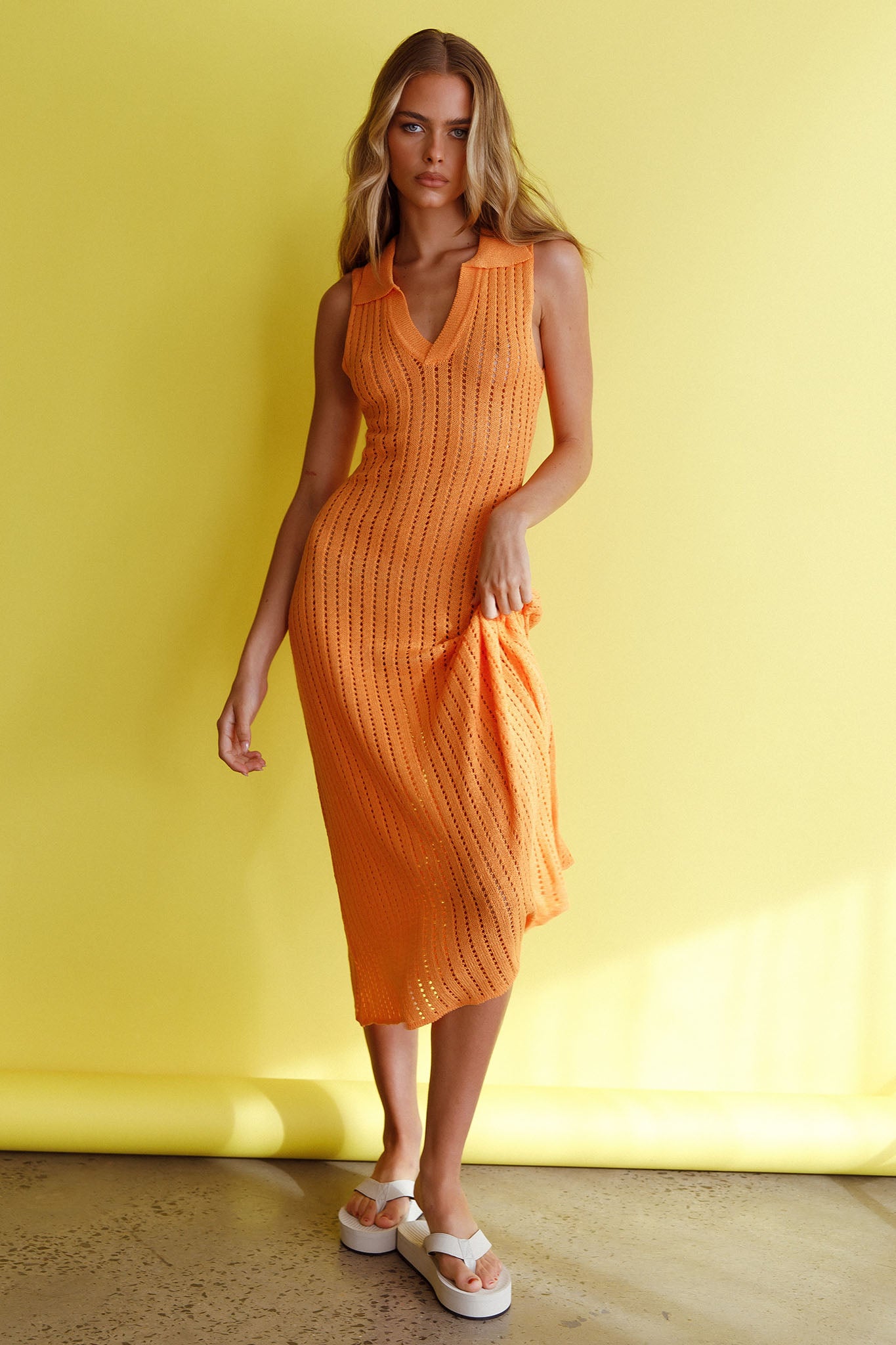 Palm Island Collared Crochet Midi Dress Mango by Selfie Leslie Australia
