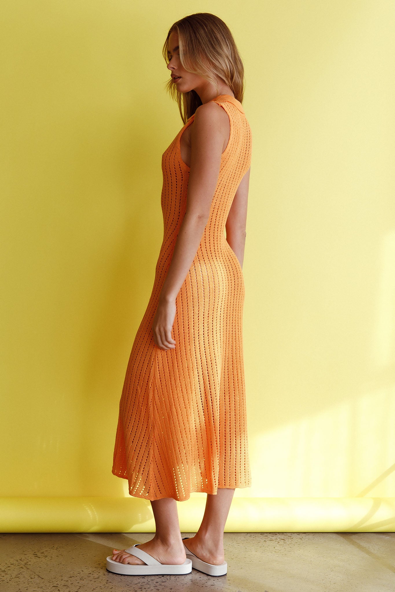 Palm Island Collared Crochet Midi Dress Mango by Selfie Leslie Australia