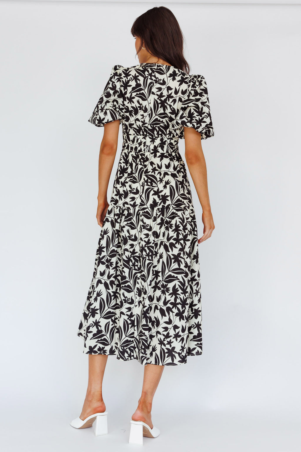 Summer Land V-Neckline Midi Dress Floral Beige by Selfie Leslie Australia