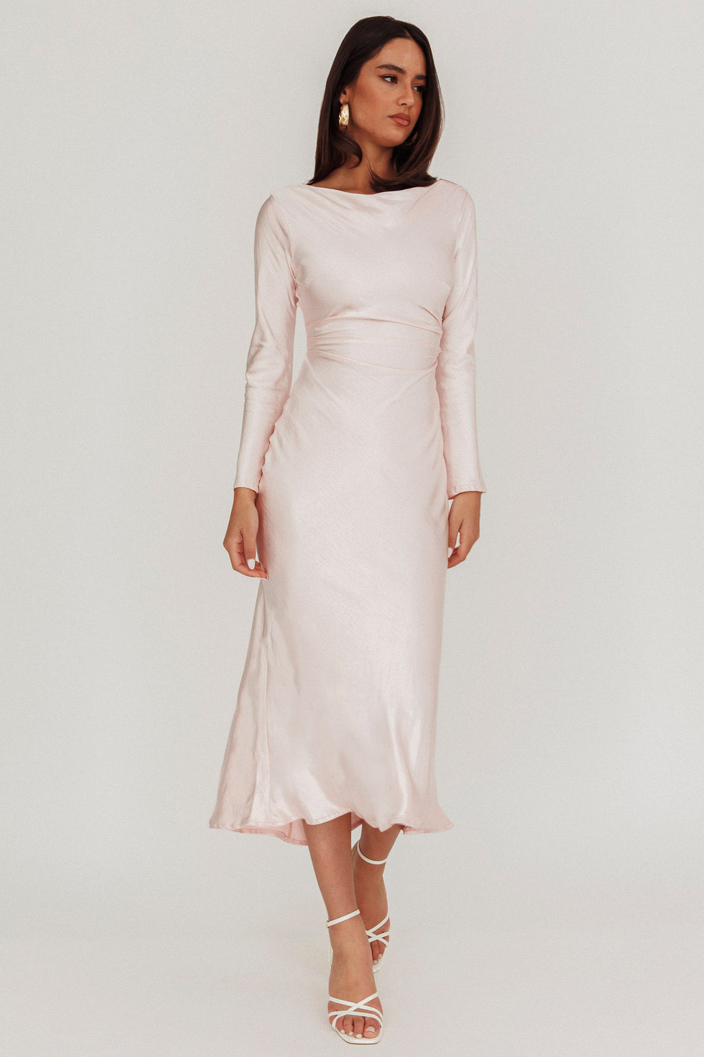 Loveland Cowl Back Midi Dress Baby Pink by Selfie Leslie Australia