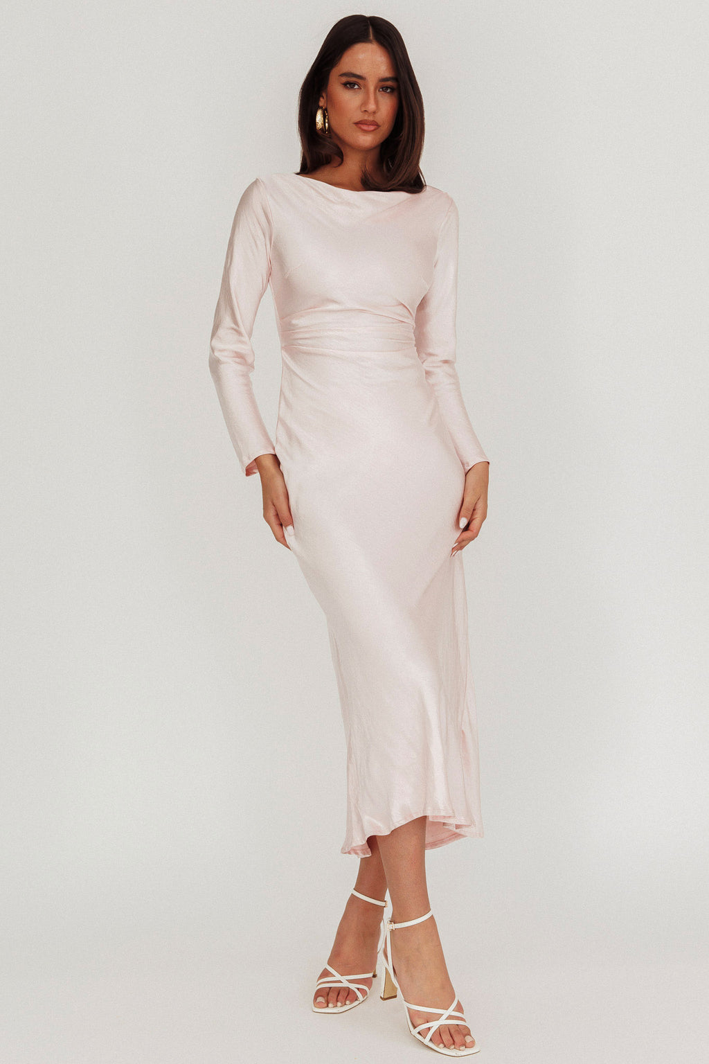 Loveland Cowl Back Midi Dress Baby Pink by Selfie Leslie Australia