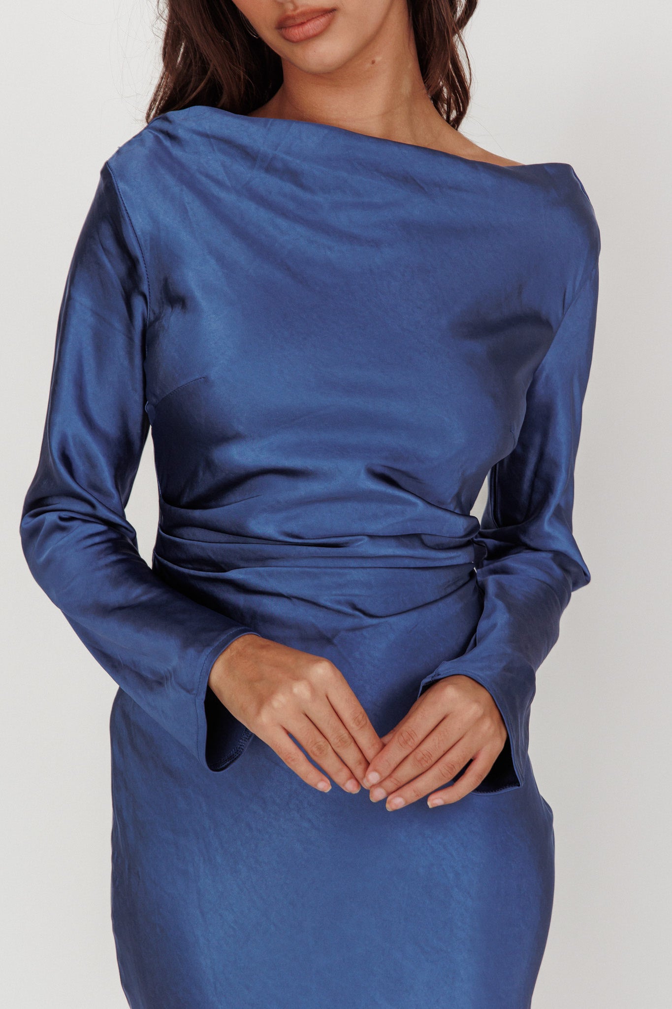 Loveland Cowl Back Midi Dress Navy by Selfie Leslie Australia