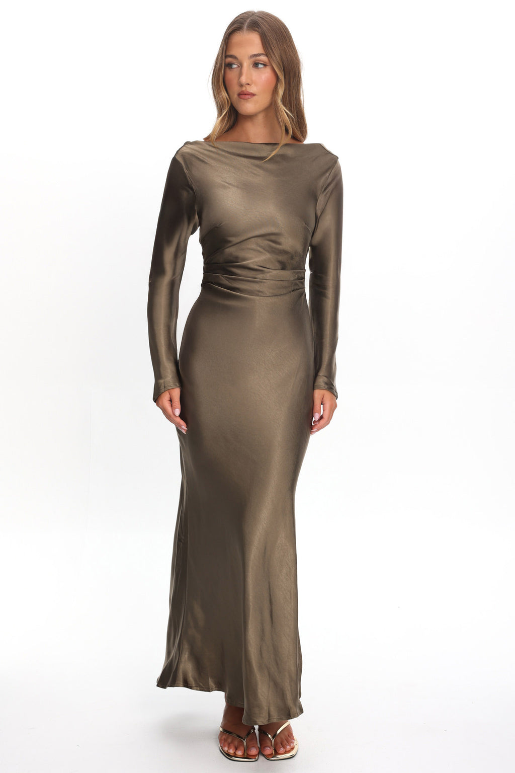 Loveland Cowl Back Midi Dress Olive by Selfie Leslie Australia