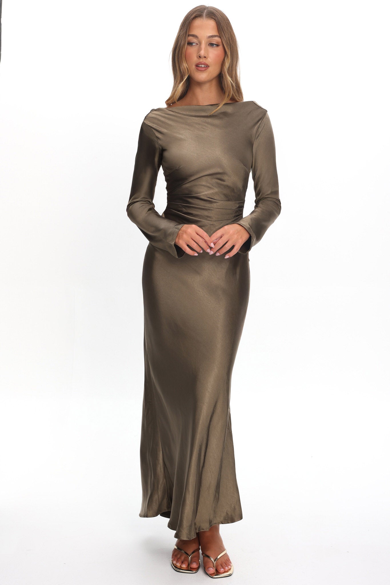 Loveland Cowl Back Midi Dress Olive by Selfie Leslie Australia