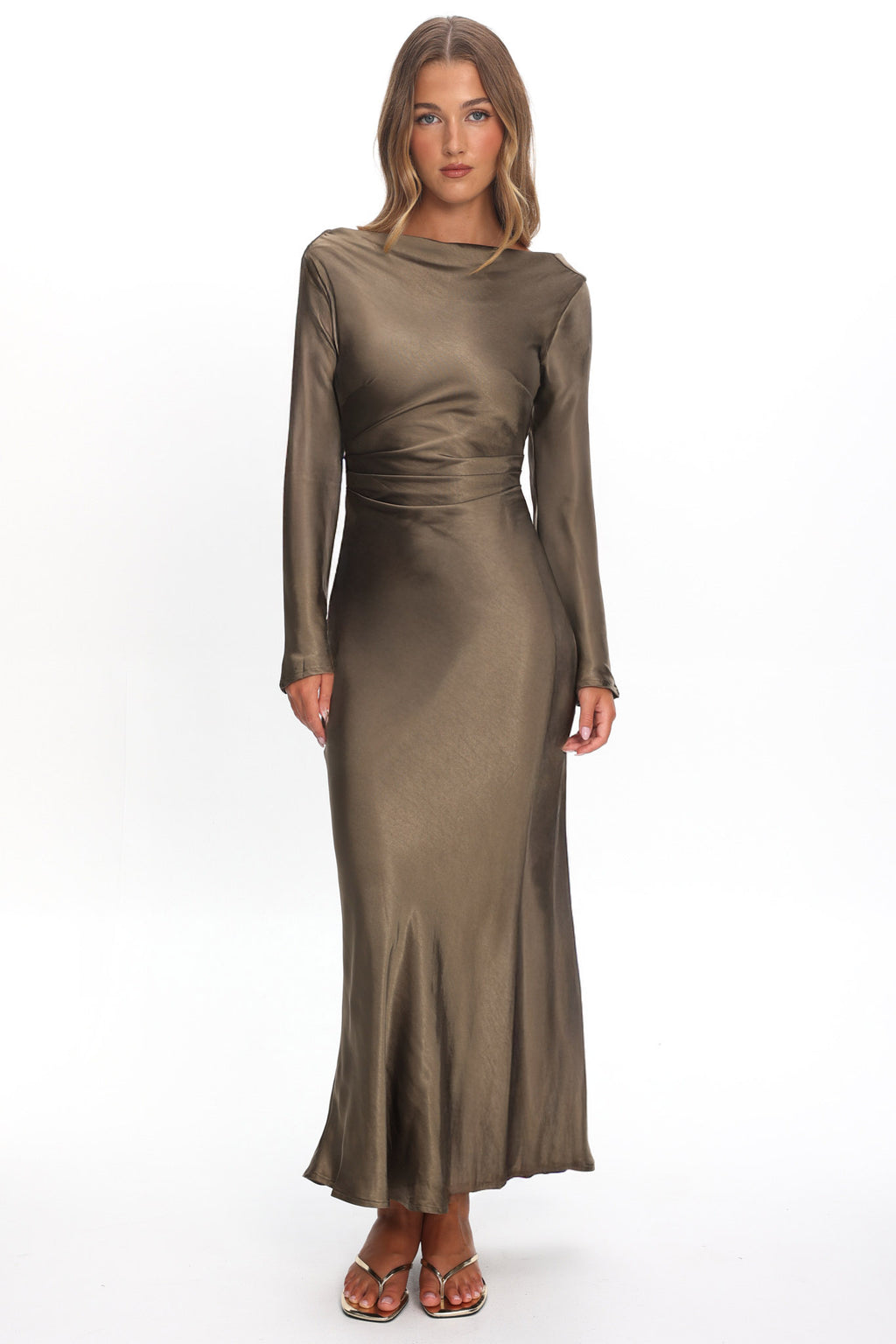 Loveland Cowl Back Midi Dress Olive by Selfie Leslie Australia