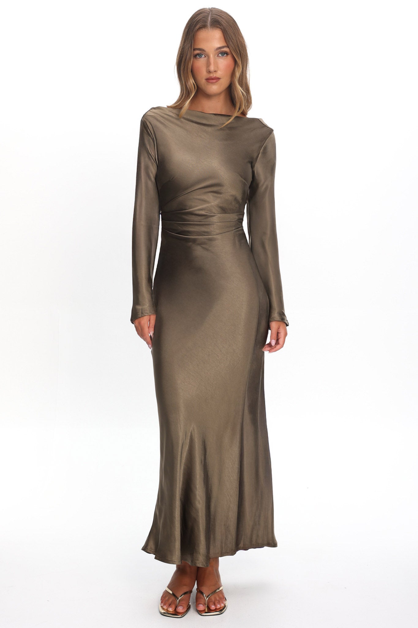 Loveland Cowl Back Midi Dress Olive by Selfie Leslie Australia