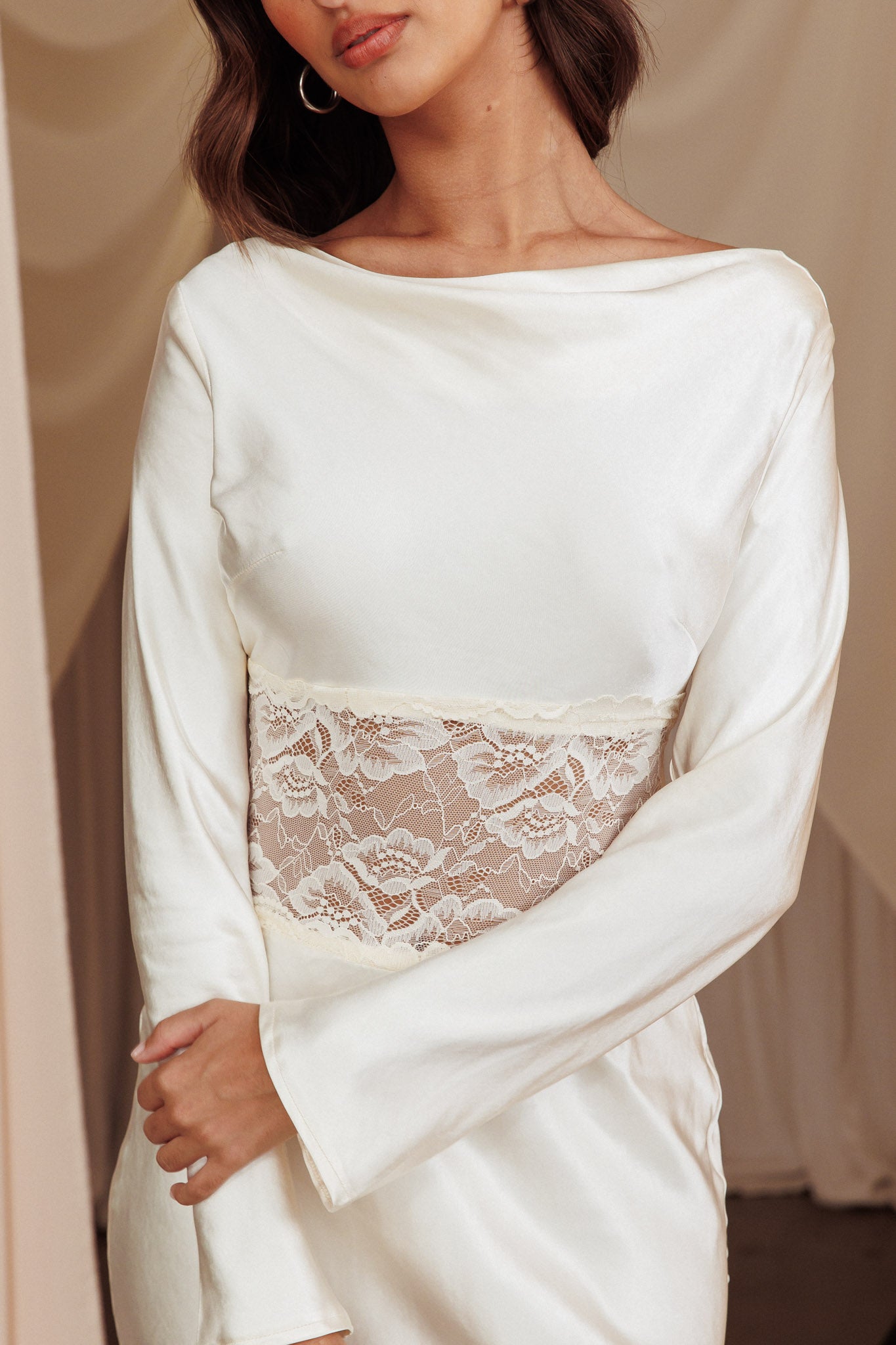 Loveland Lace Insert Cowl Back Dress Oyster by Selfie Leslie Australia