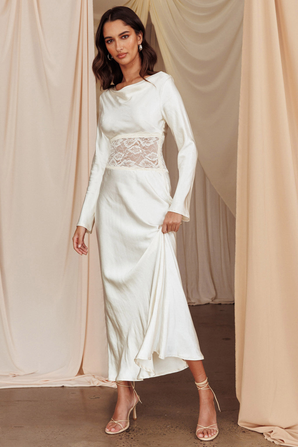 Loveland Lace Insert Cowl Back Dress Oyster by Selfie Leslie Australia