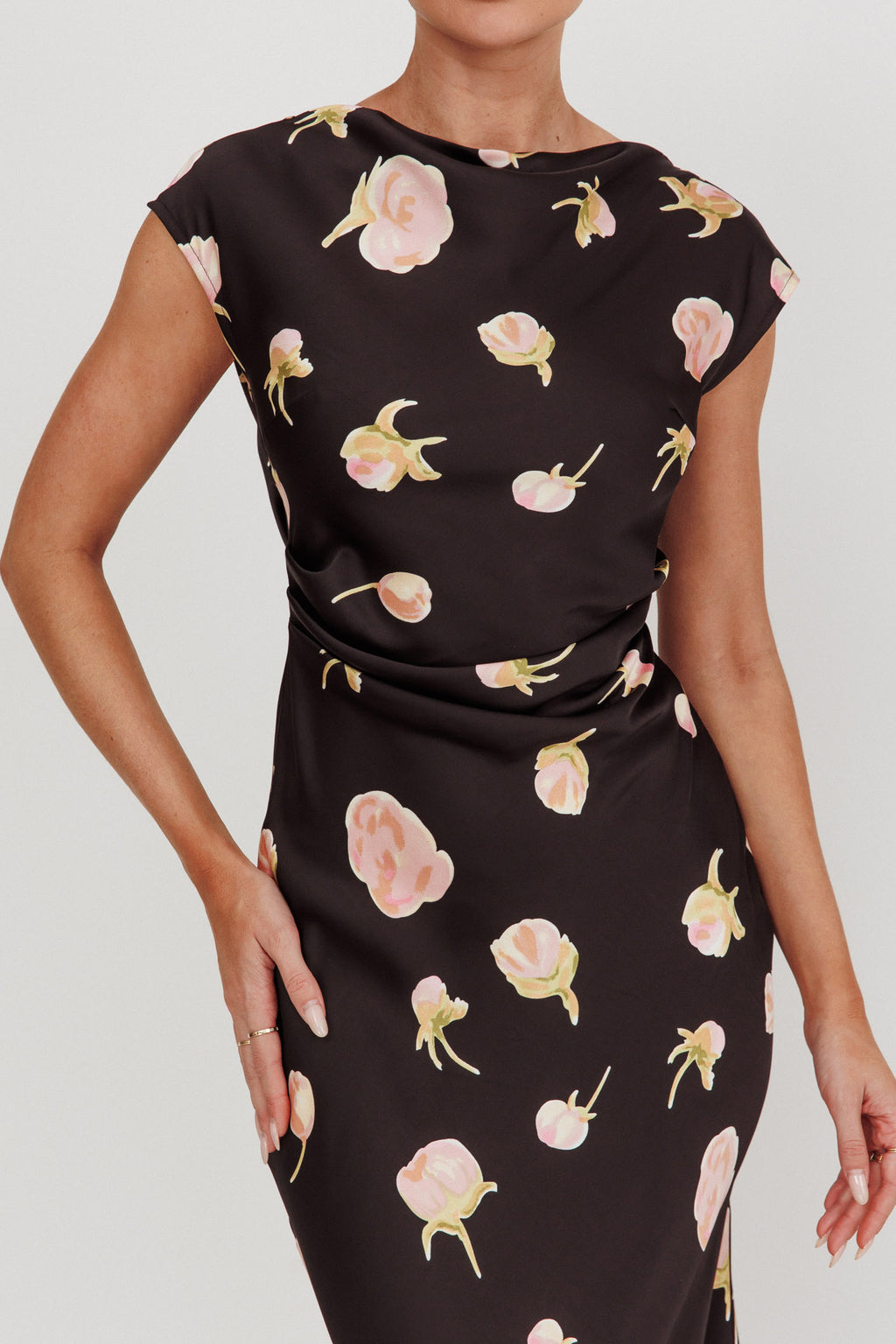 Loveland Floral Print Cowl Back Maxi Dress Oyster by Selfie Leslie Australia