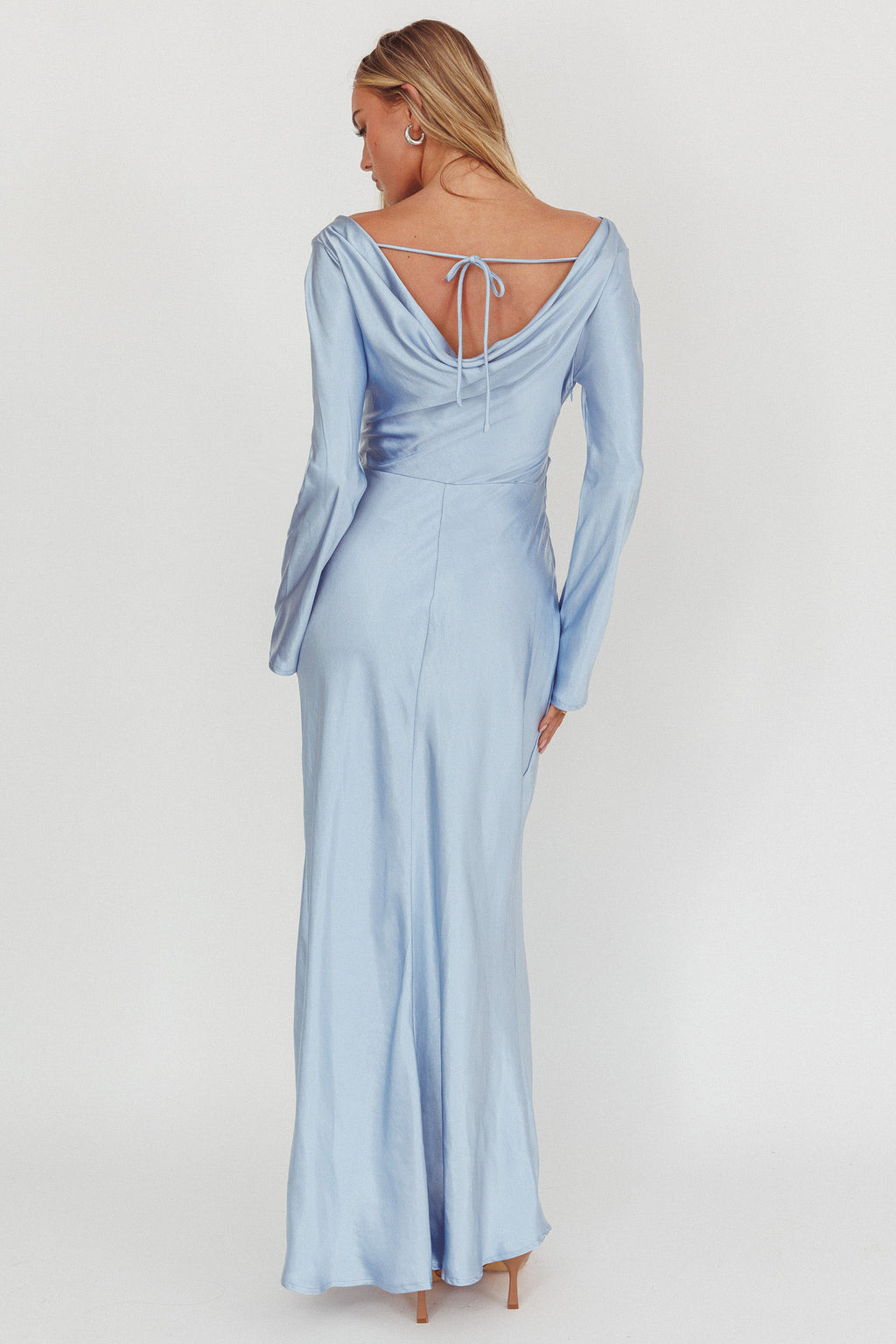 Loveland Long Sleeve Cowl Back Maxi Dress Blue by Selfie Leslie Australia