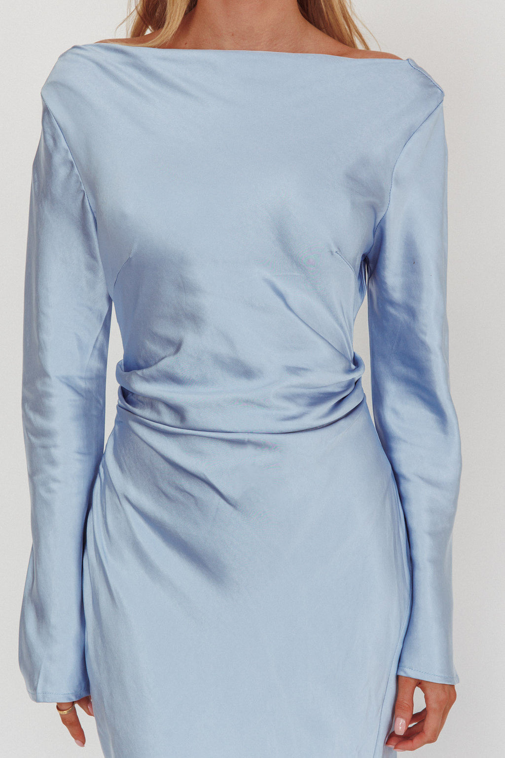 Loveland Long Sleeve Cowl Back Maxi Dress Blue by Selfie Leslie Australia