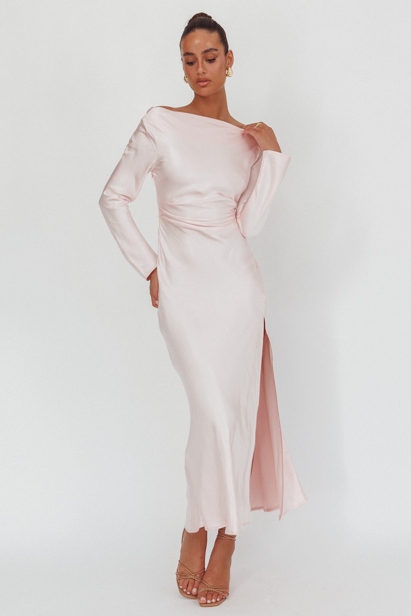 Loveland Long Sleeve Cowl Back Maxi Dress Pink by Selfie Leslie Australia