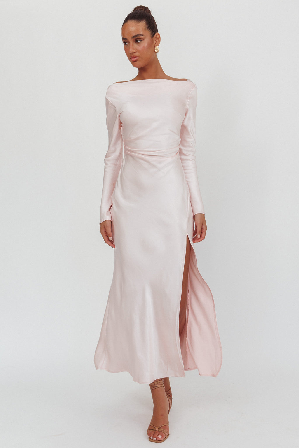 Loveland Long Sleeve Cowl Back Maxi Dress Pink by Selfie Leslie Australia