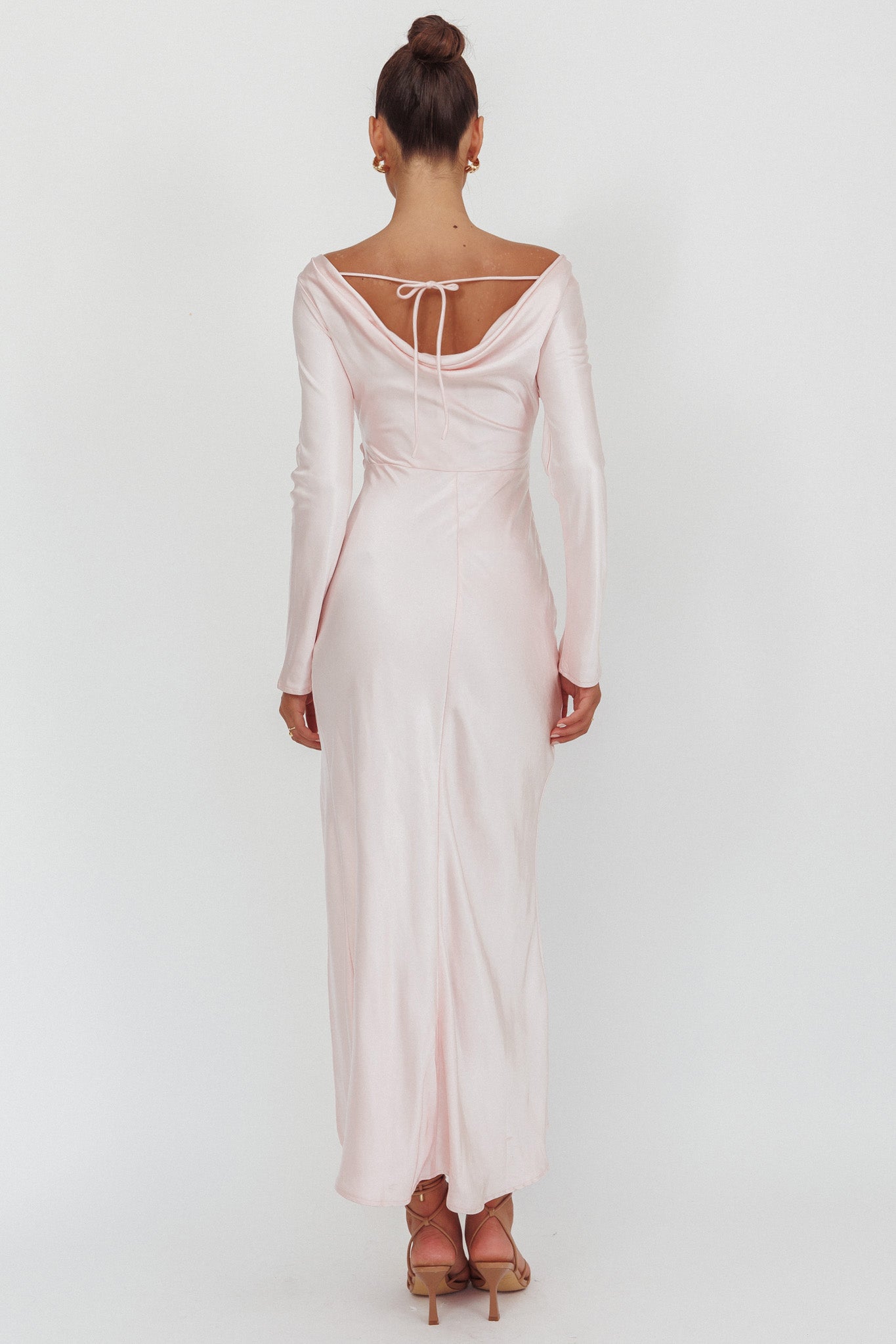 Loveland Long Sleeve Cowl Back Maxi Dress Pink by Selfie Leslie Australia