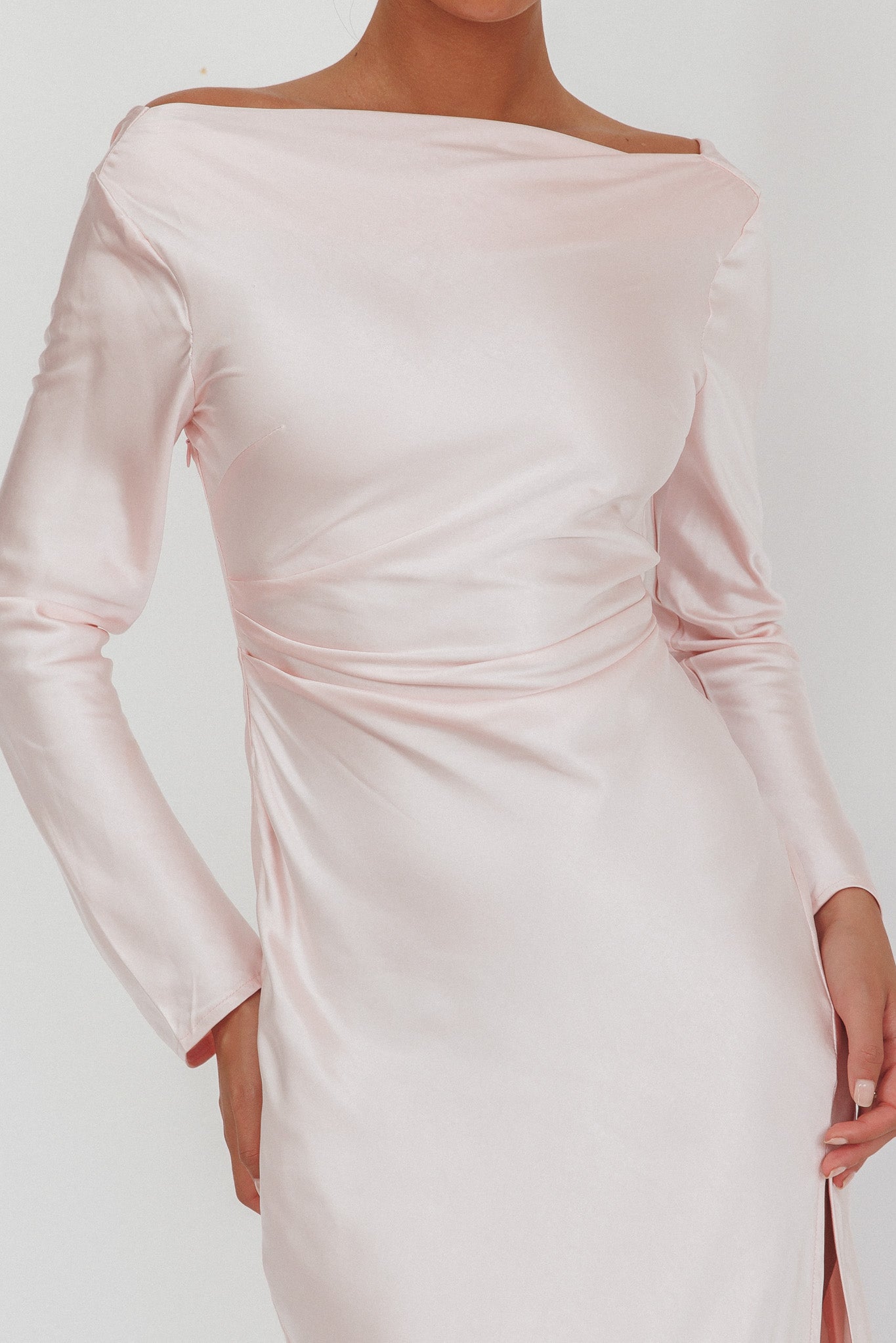 Loveland Long Sleeve Cowl Back Maxi Dress Pink by Selfie Leslie Australia