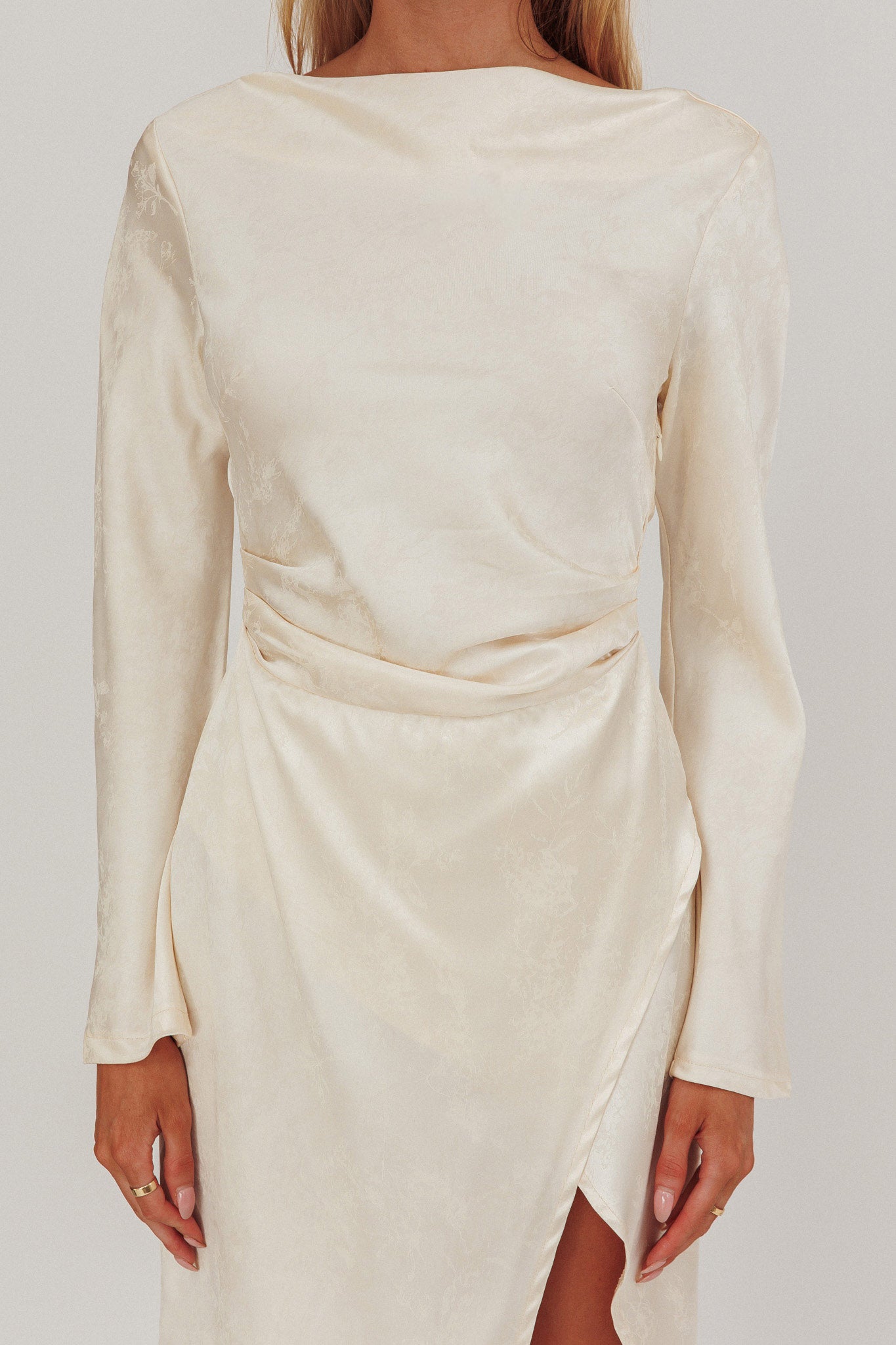 Loveland Long Sleeve Cowl Back Maxi Dress Beige by Selfie Leslie Australia