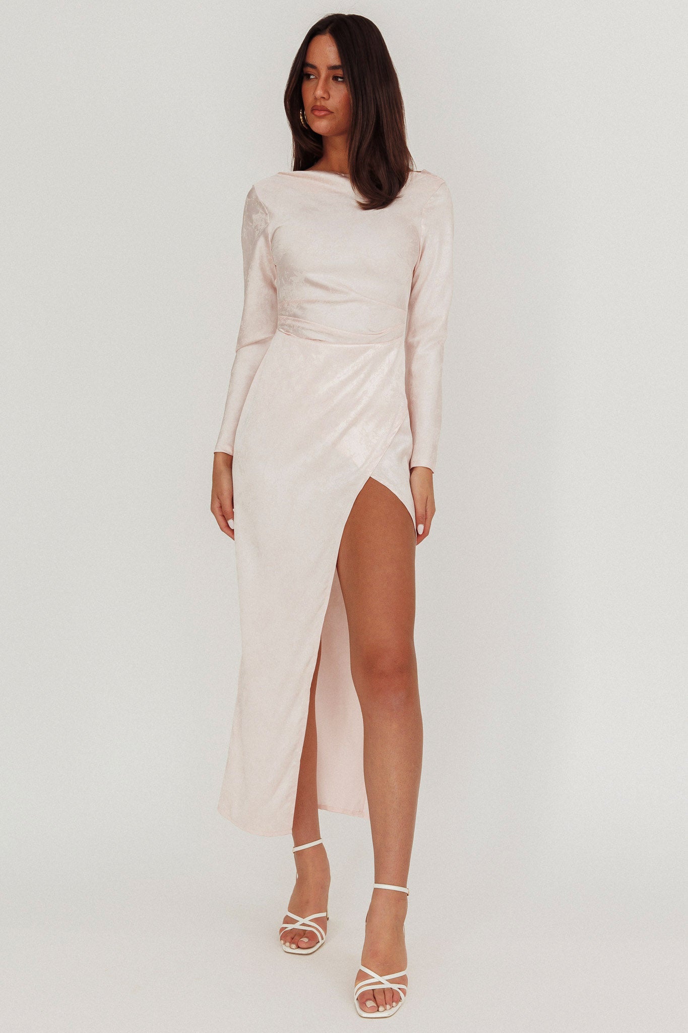 Loveland Long Sleeve Cowl Back Maxi Dress Blush by Selfie Leslie Australia