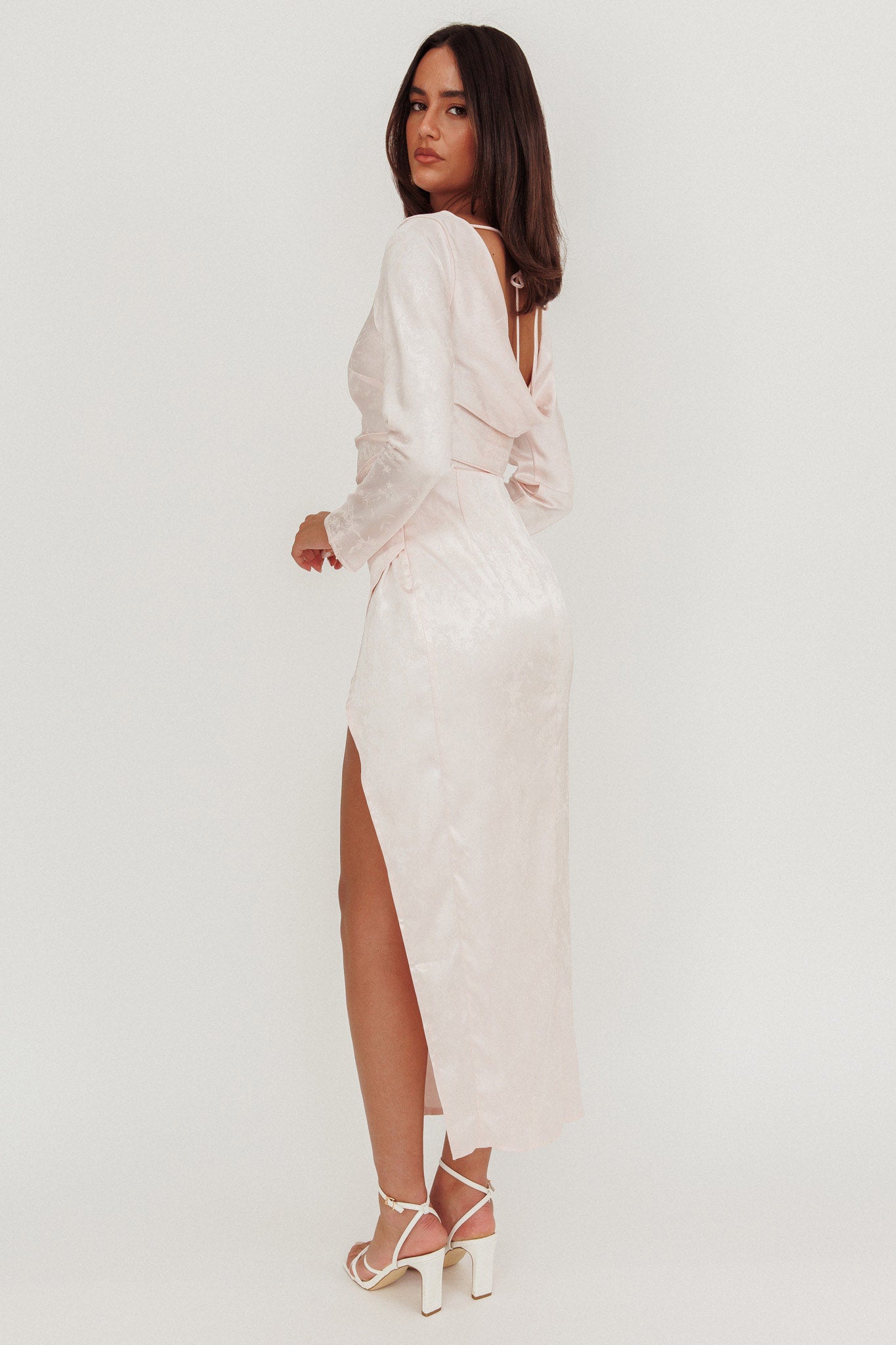 Loveland Long Sleeve Cowl Back Maxi Dress Blush by Selfie Leslie Australia