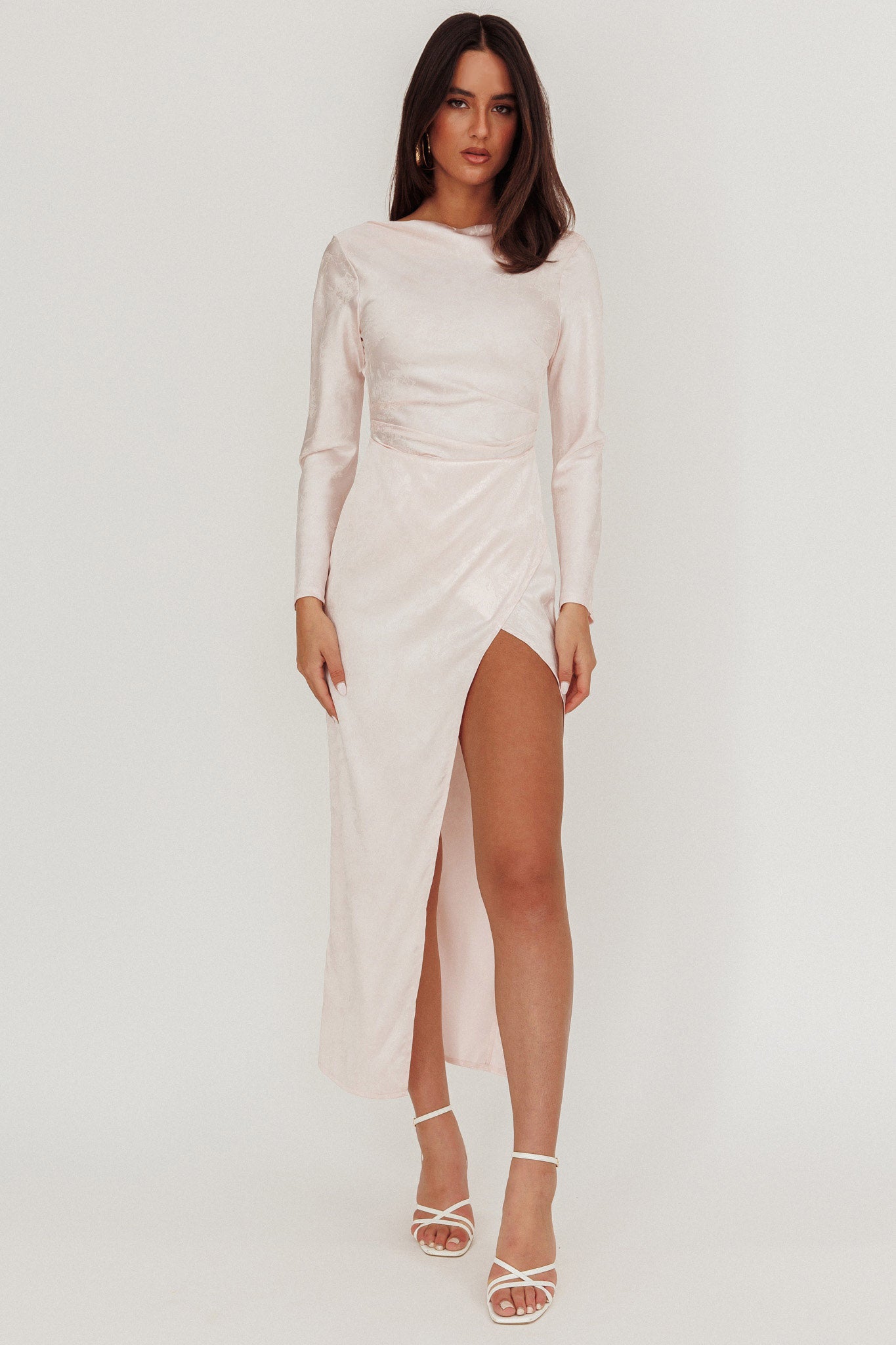 Loveland Long Sleeve Cowl Back Maxi Dress Blush by Selfie Leslie Australia